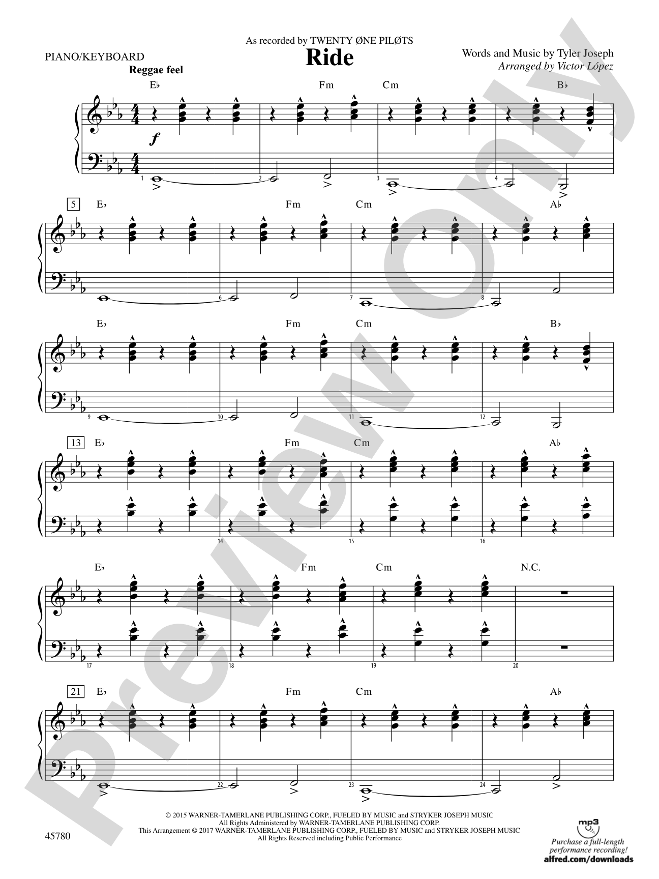 Ride: Piano Accompaniment