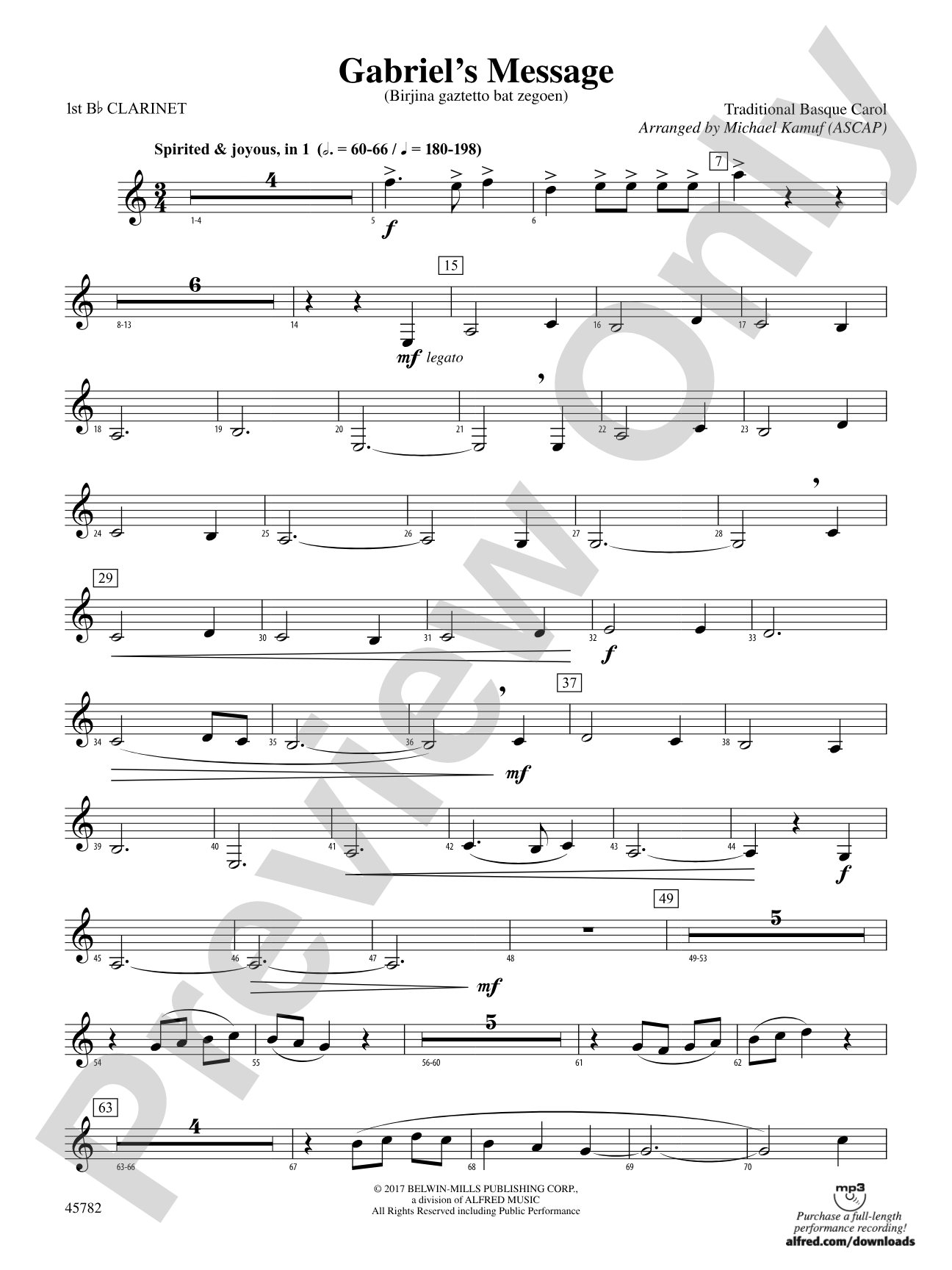 Gabriel's Message: 1st B-flat Clarinet