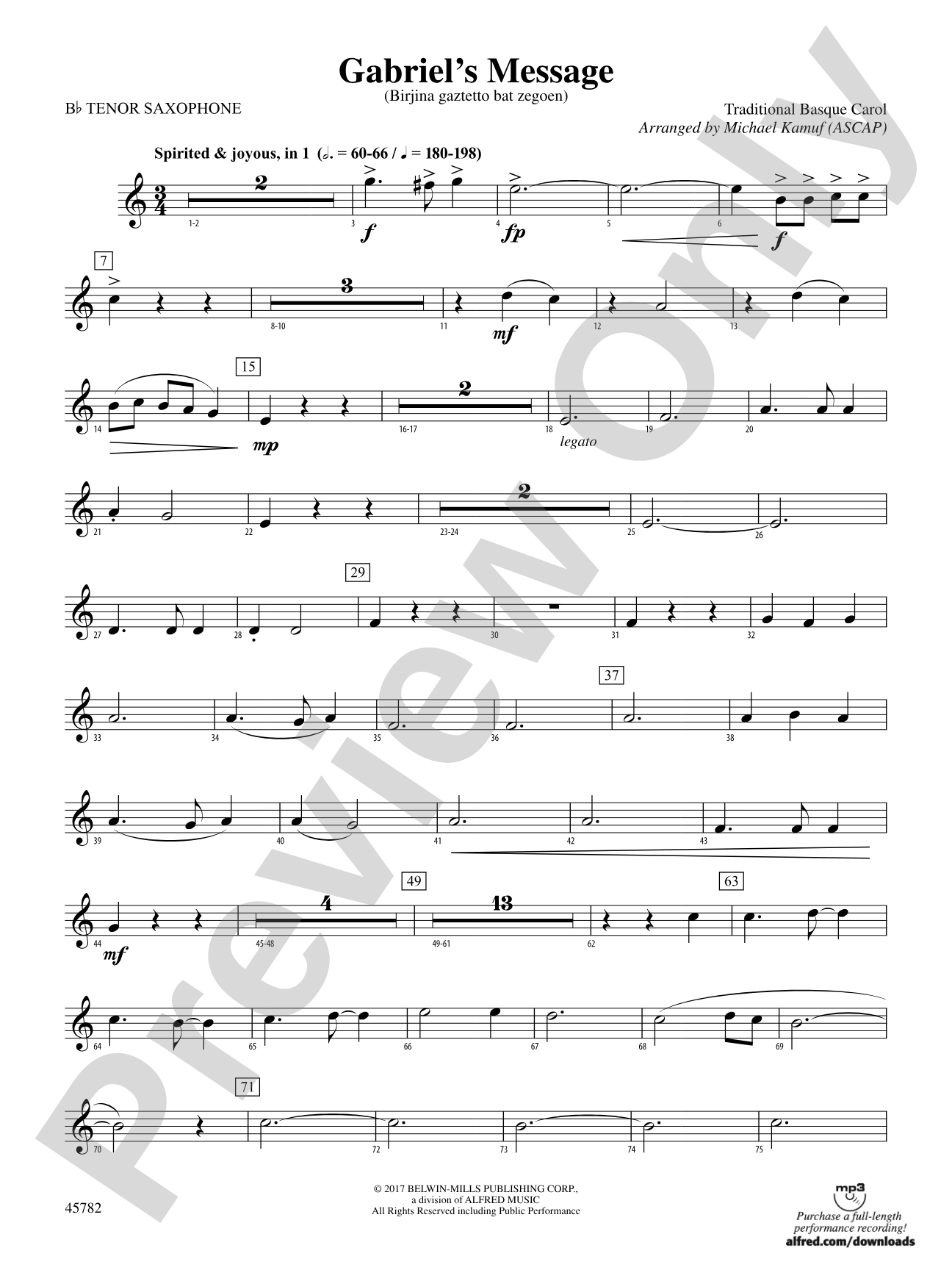 Gabriel's Message: B-flat Tenor Saxophone