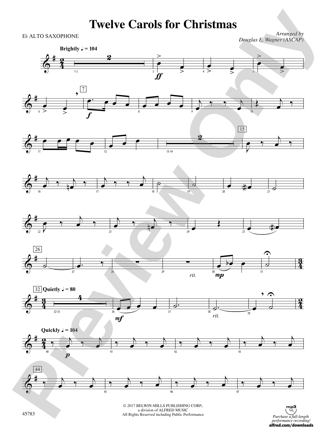 Twelve Carols for Christmas: E-flat Alto Saxophone
