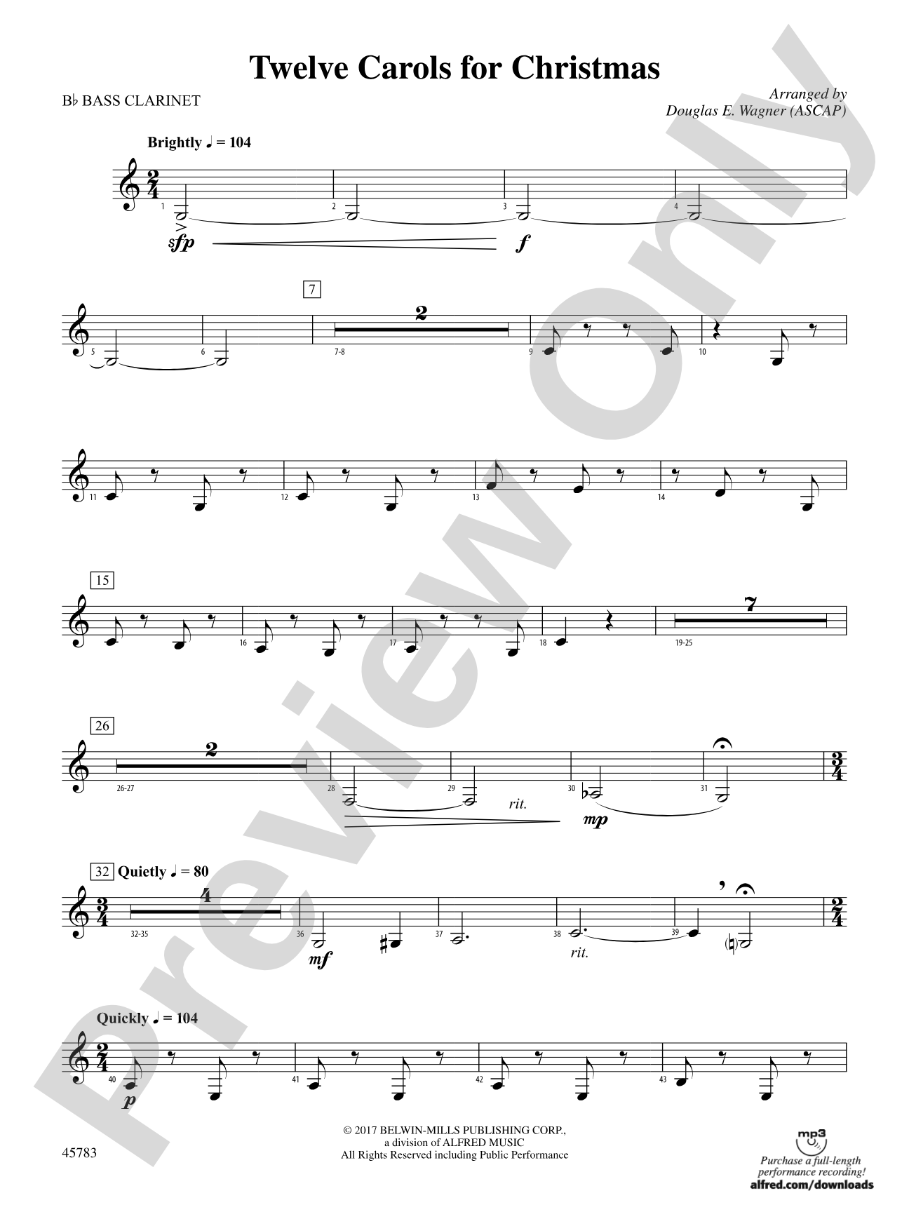 Twelve Carols for Christmas: B-flat Bass Clarinet