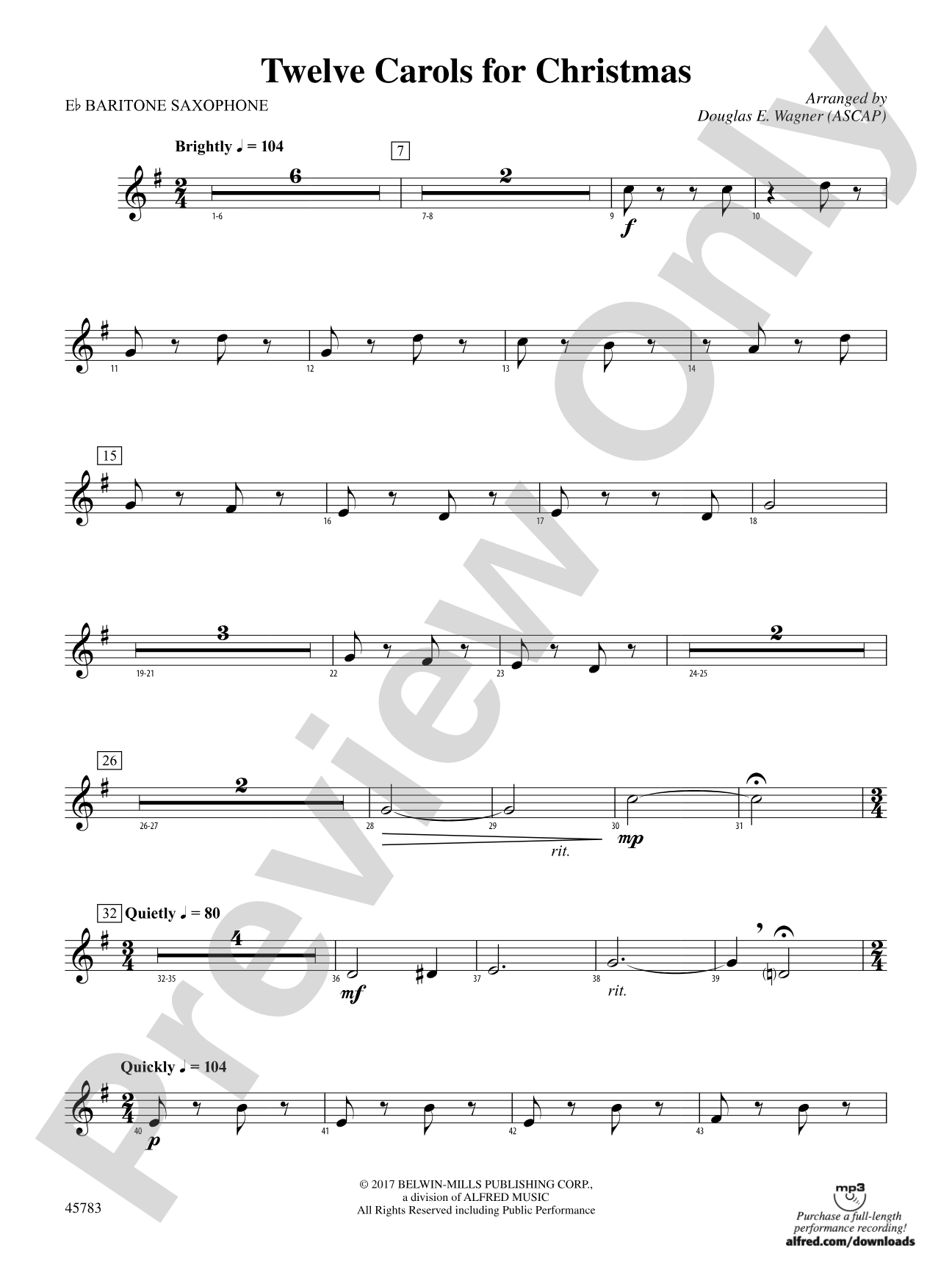 Twelve Carols for Christmas: E-flat Baritone Saxophone