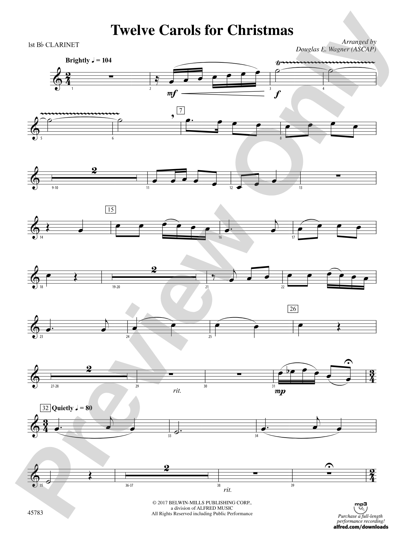 Twelve Carols for Christmas: 1st B-flat Clarinet