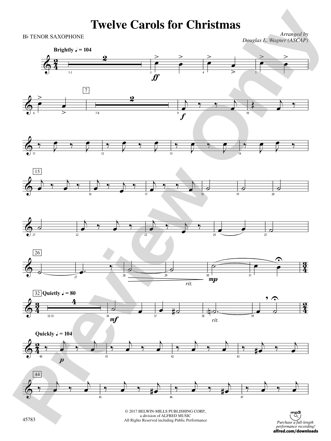 Twelve Carols for Christmas: B-flat Tenor Saxophone