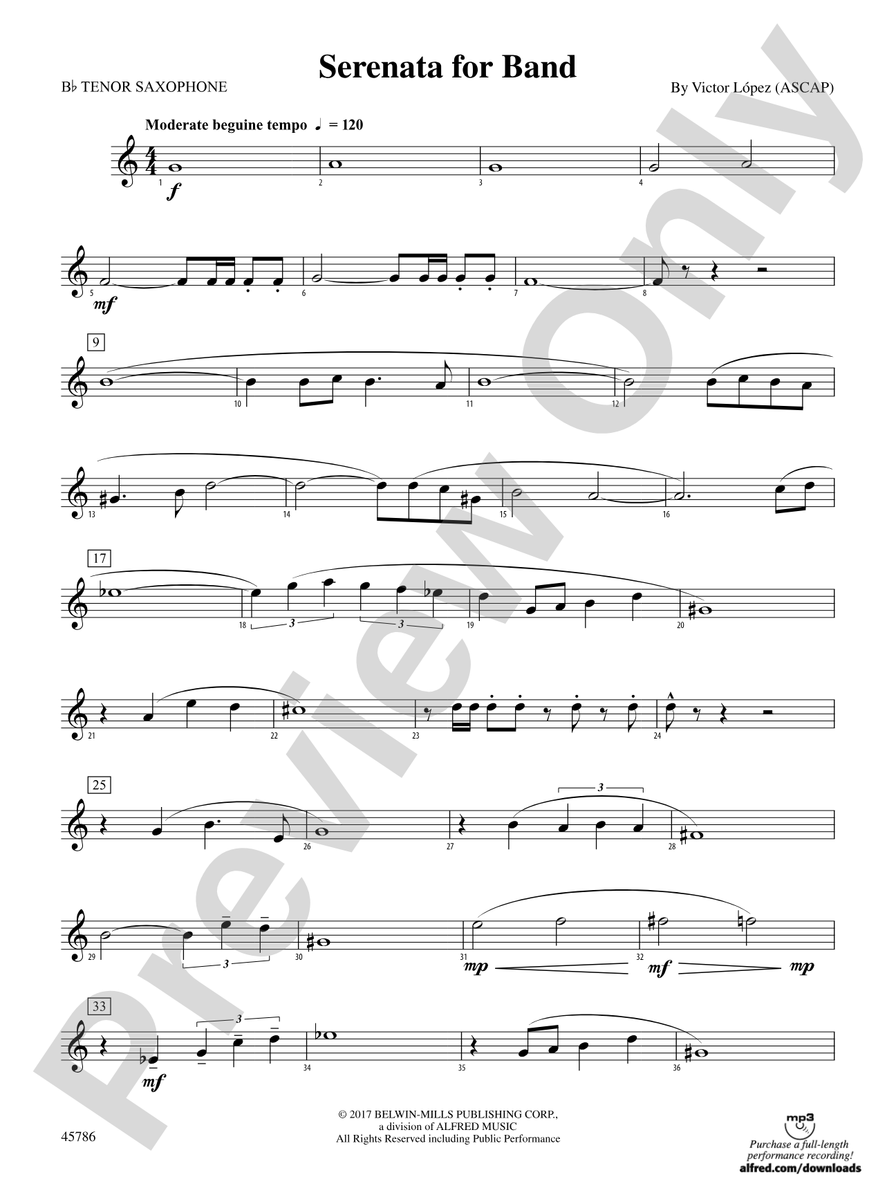Serenata for Band: B-flat Tenor Saxophone