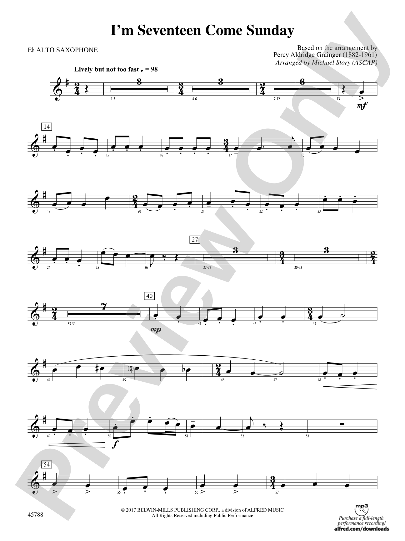 I'm Seventeen Come Sunday: E-flat Alto Saxophone