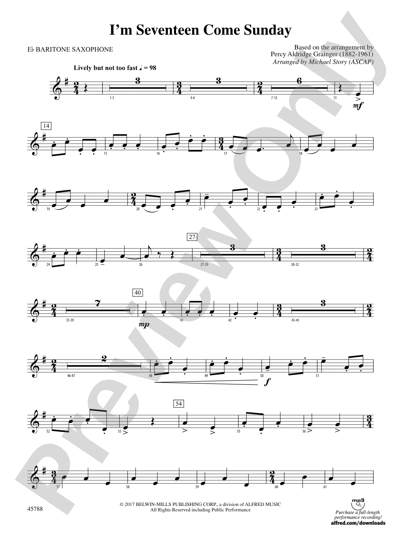 I'm Seventeen Come Sunday: E-flat Baritone Saxophone