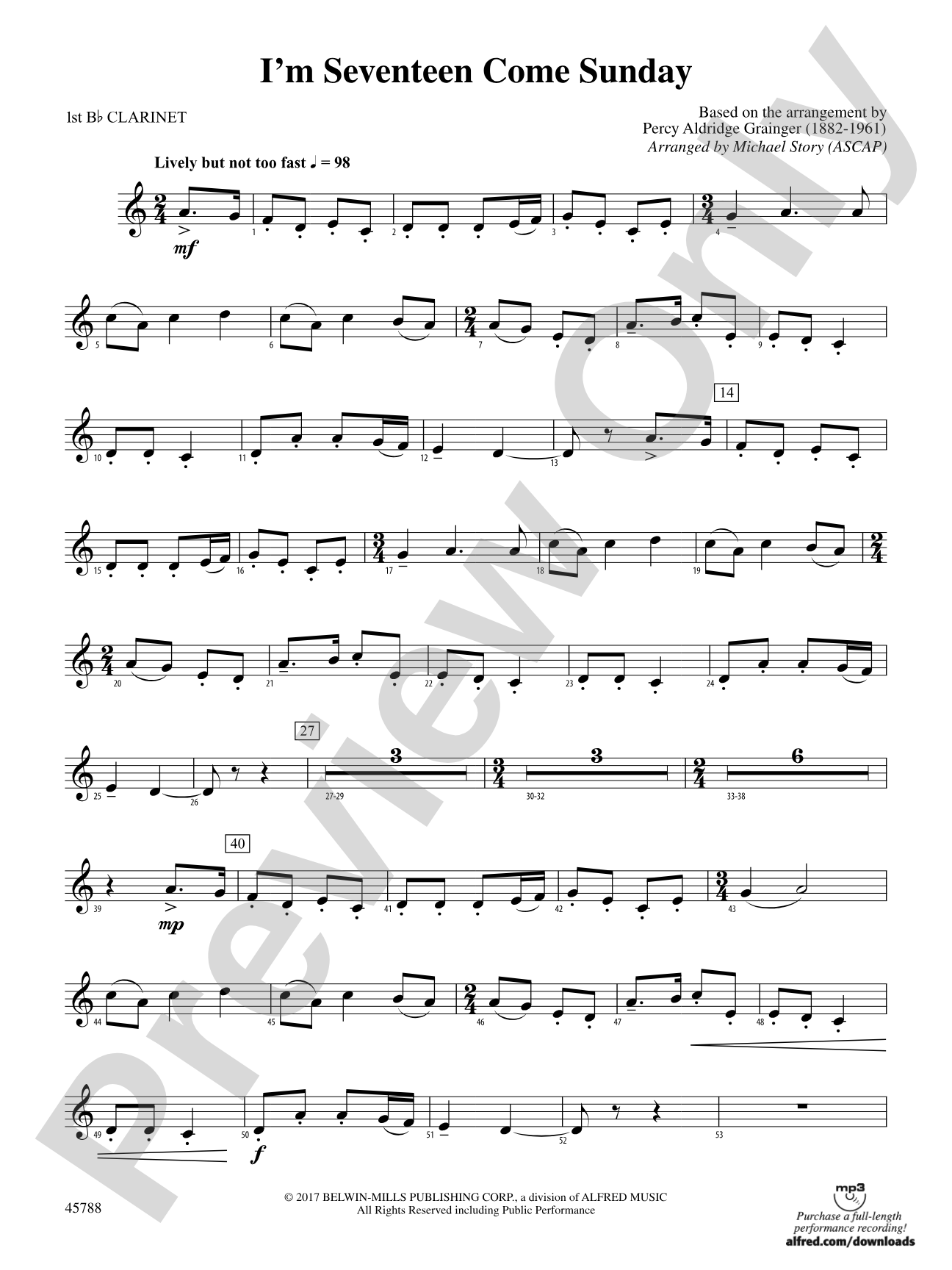I'm Seventeen Come Sunday: 1st B-flat Clarinet