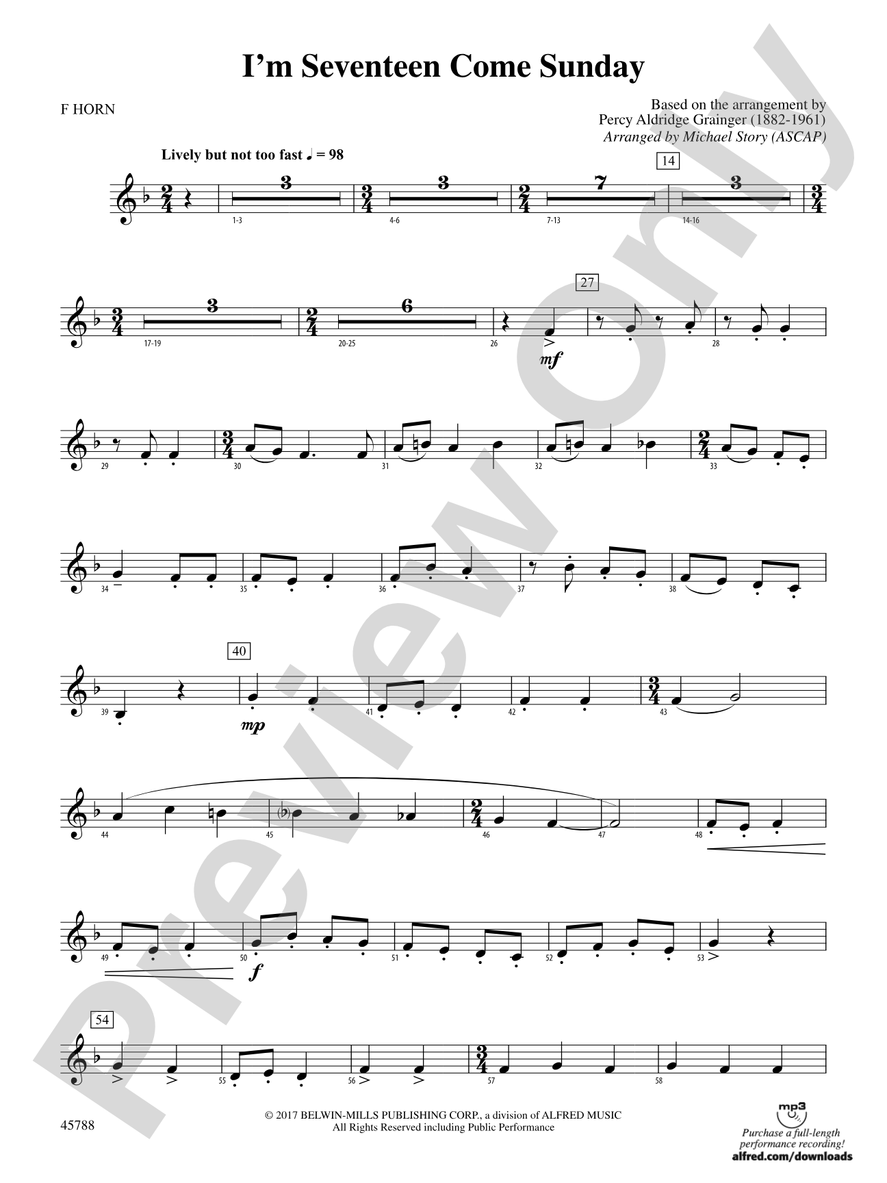 I'm Seventeen Come Sunday: 1st F Horn
