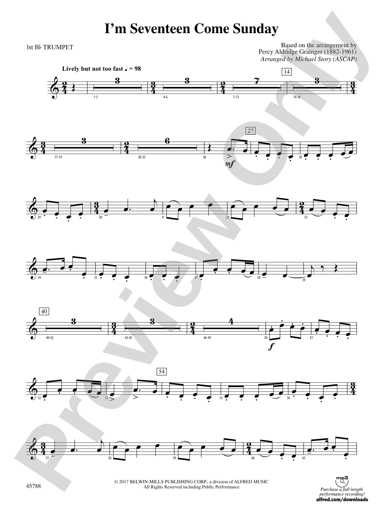 I'm Seventeen Come Sunday: 1st B-flat Trumpet