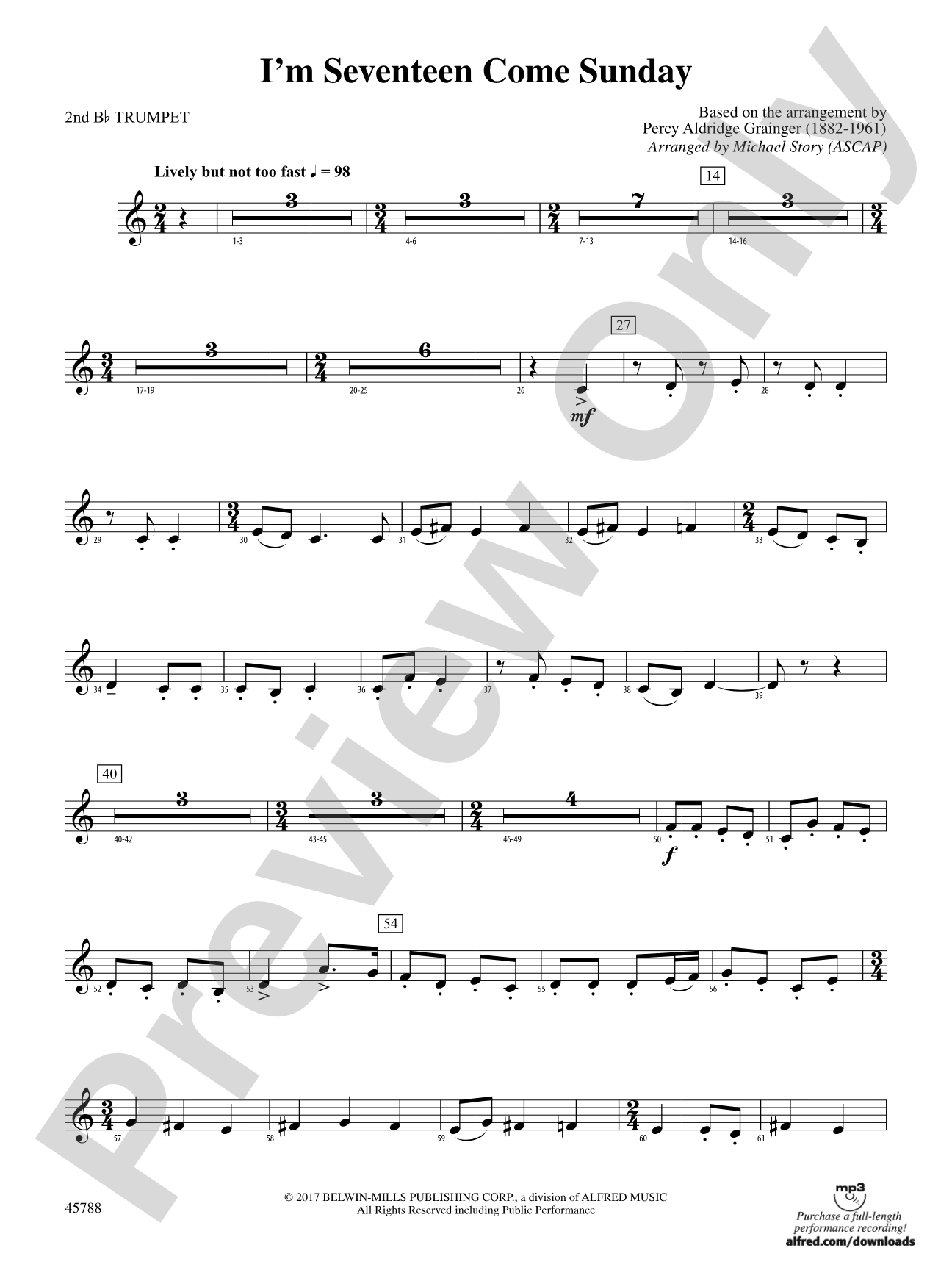 I'm Seventeen Come Sunday: 2nd B-flat Trumpet
