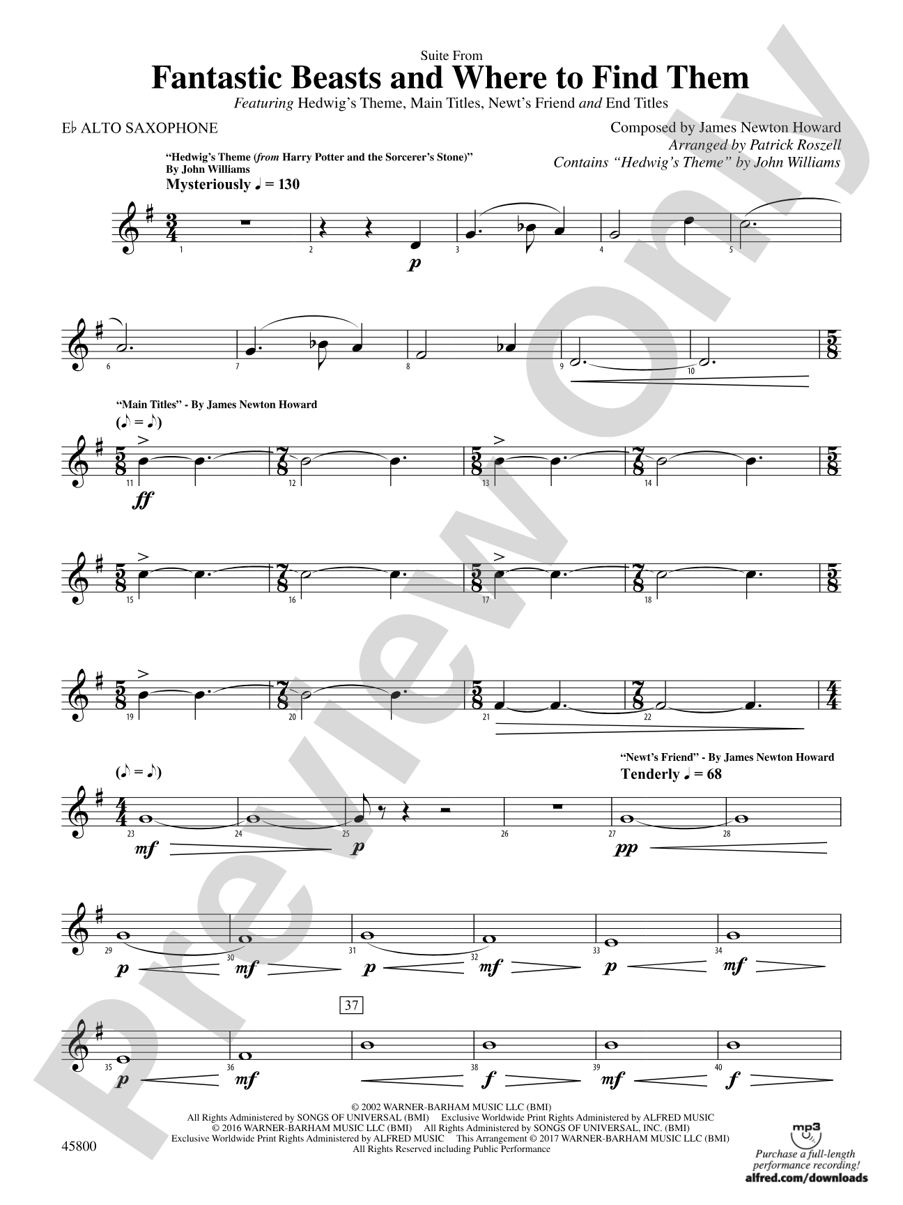 Suite from Fantastic Beasts and Where to Find Them: E-flat Alto Saxophone
