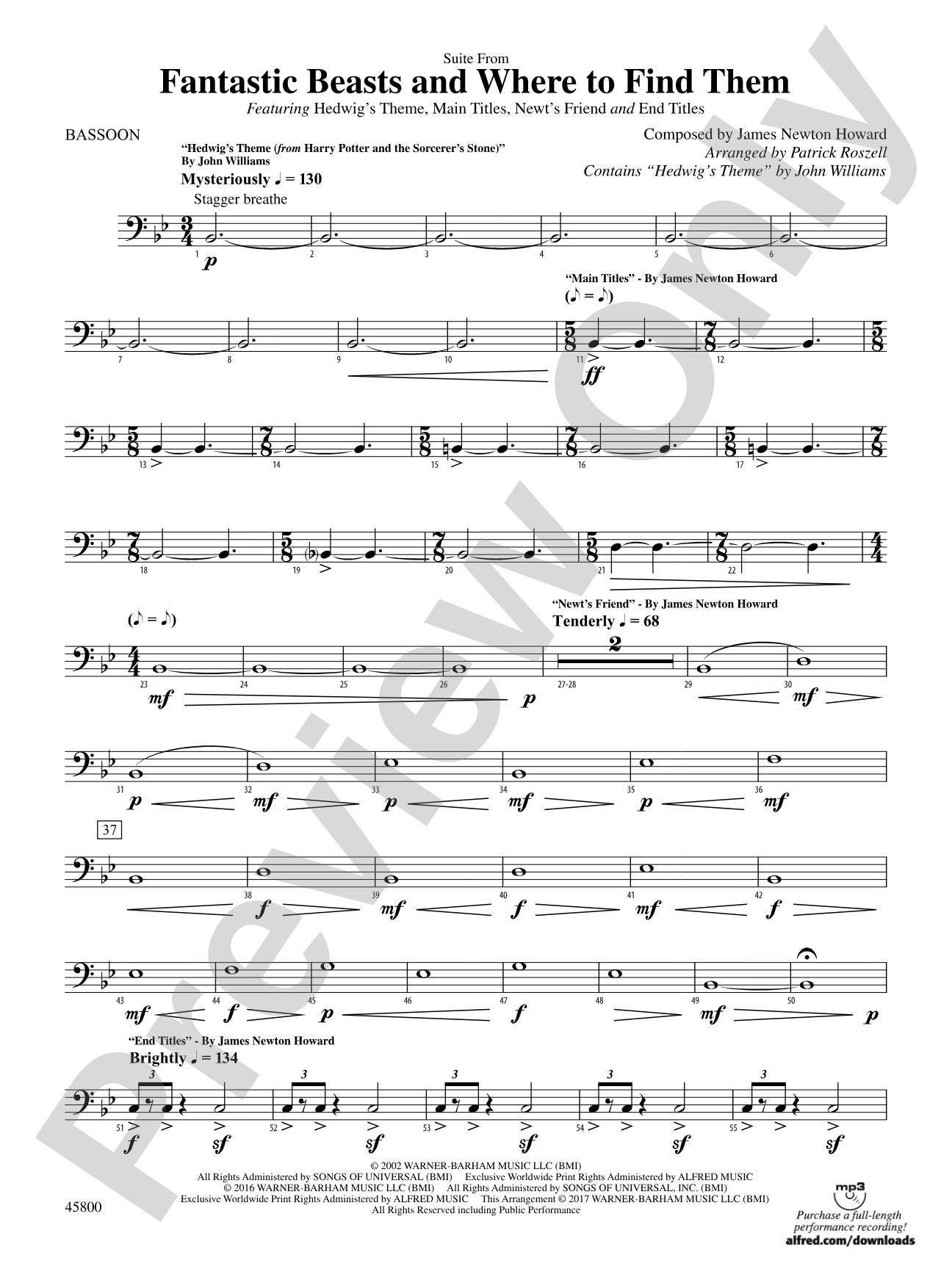 Suite from Fantastic Beasts and Where to Find Them: Bassoon