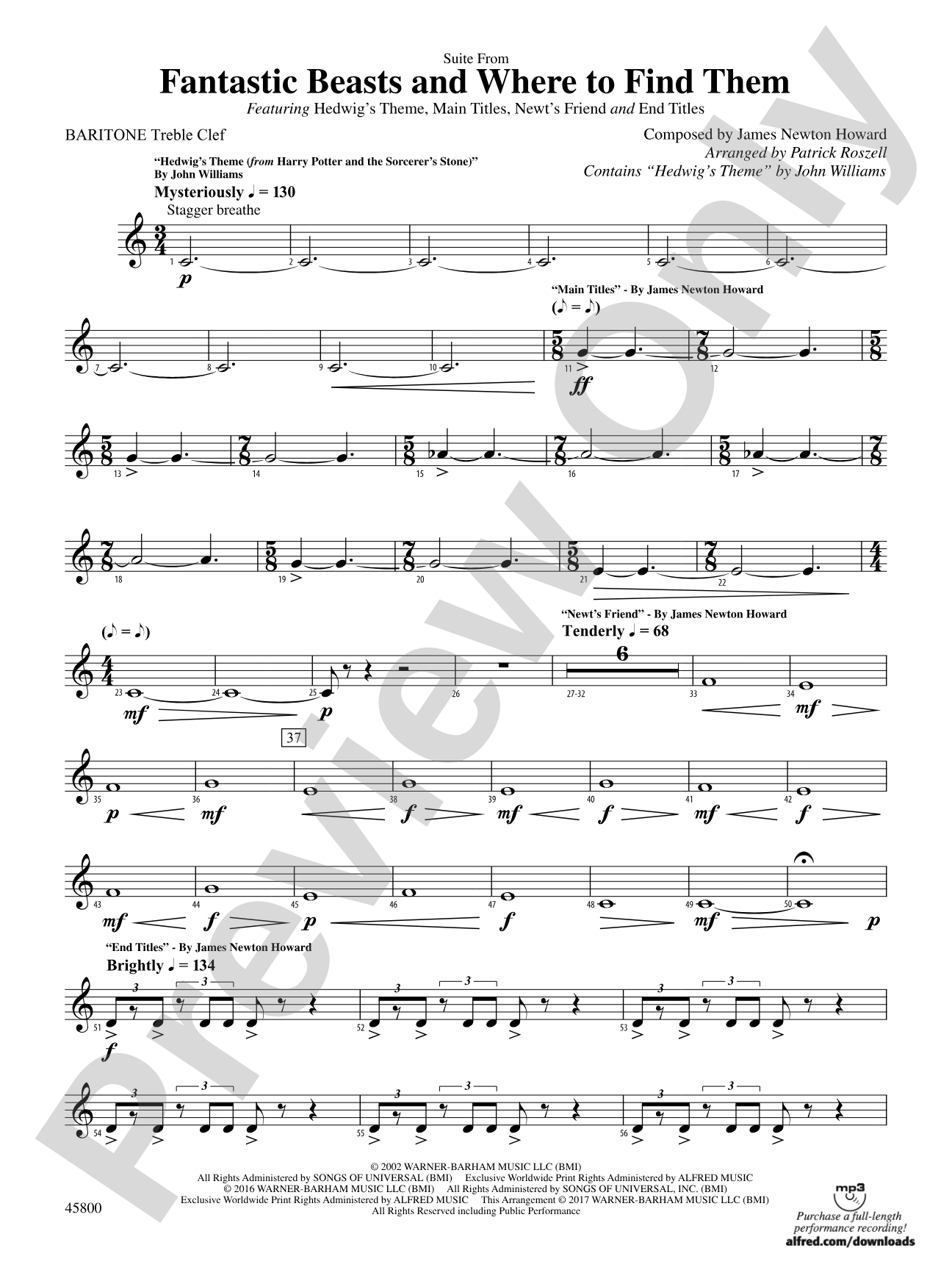 Suite from Fantastic Beasts and Where to Find Them: Baritone T.C.