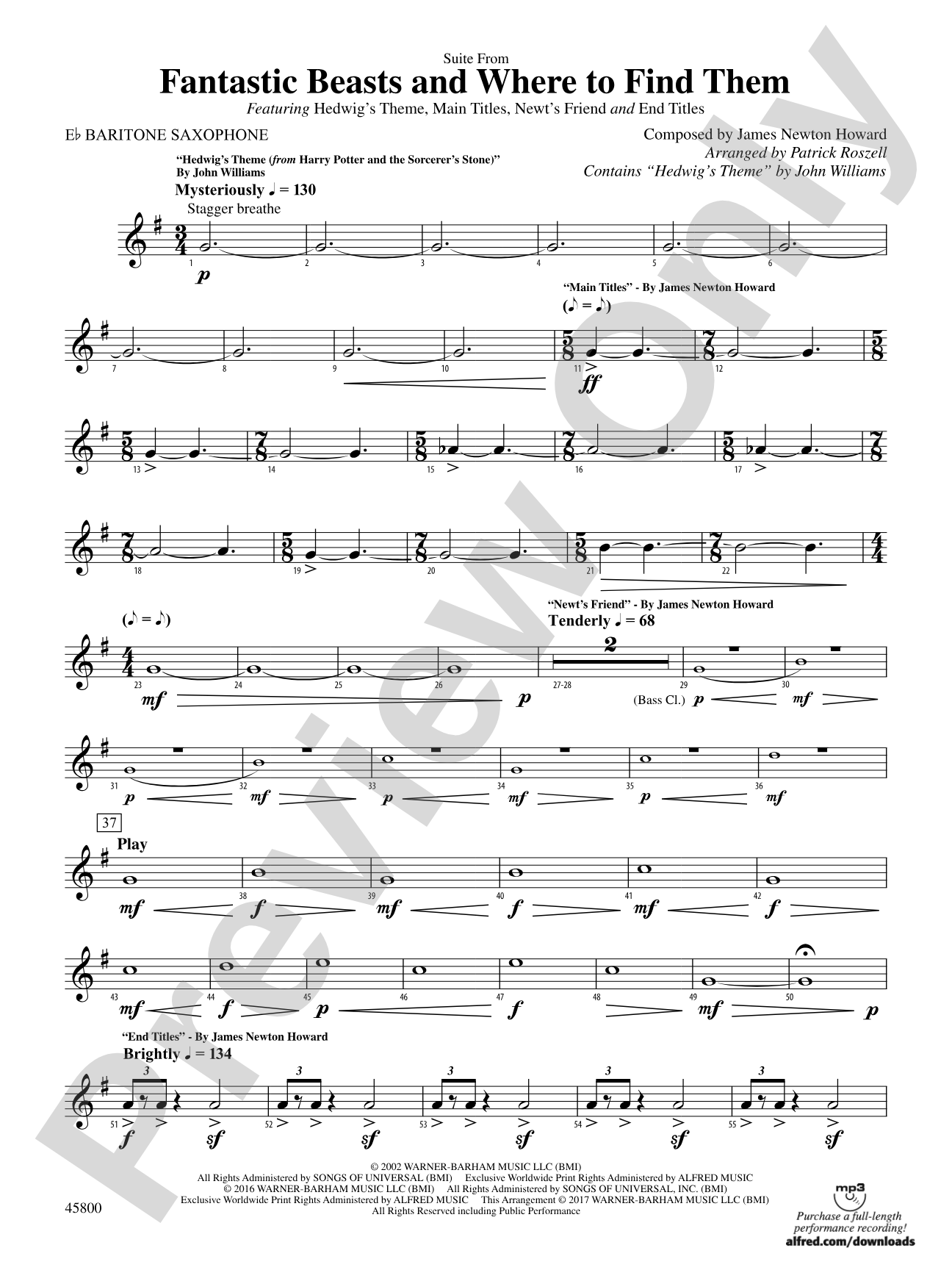 Suite from Fantastic Beasts and Where to Find Them: E-flat Baritone Saxophone