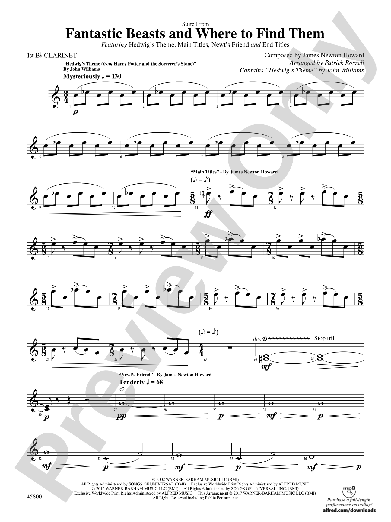 Suite from Fantastic Beasts and Where to Find Them: 1st B-flat Clarinet