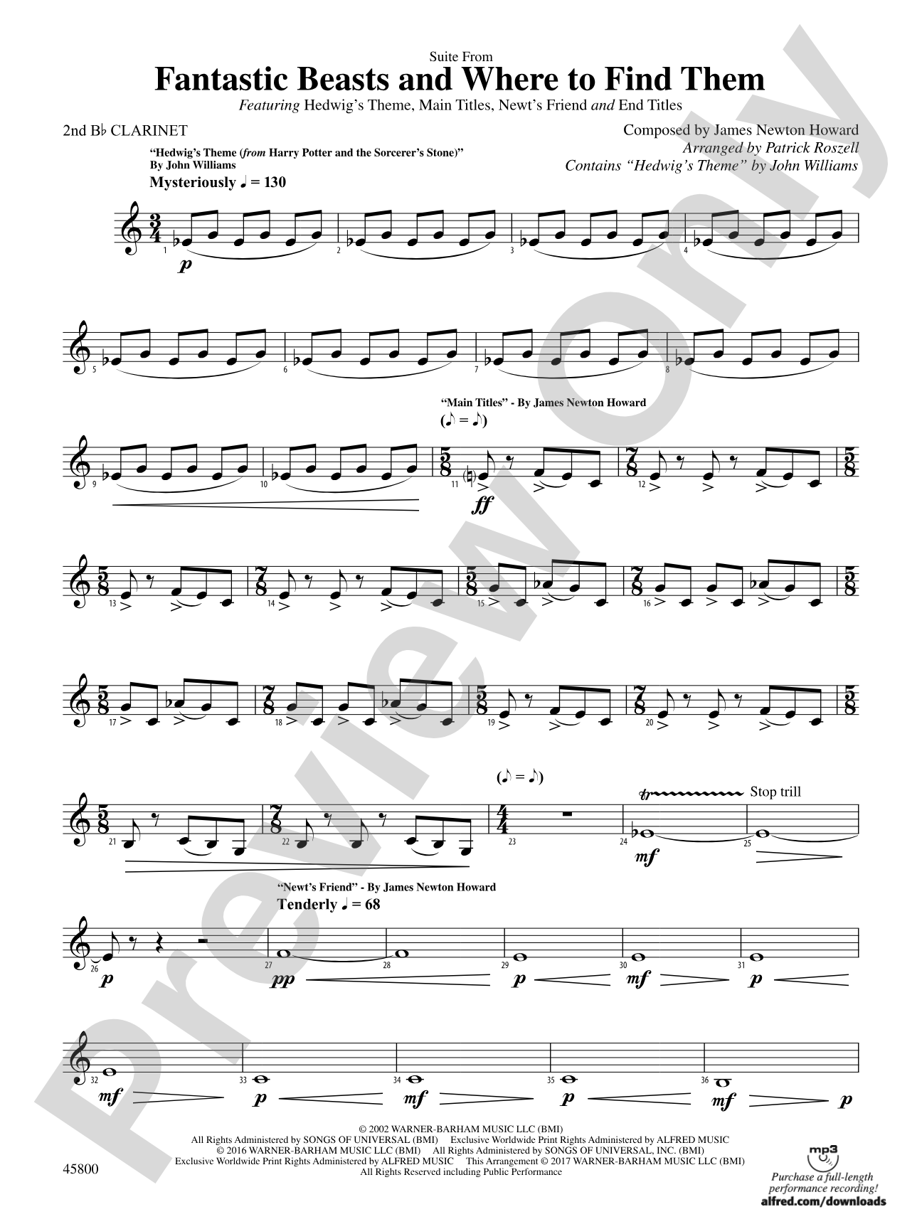 Suite from Fantastic Beasts and Where to Find Them: 2nd B-flat Clarinet