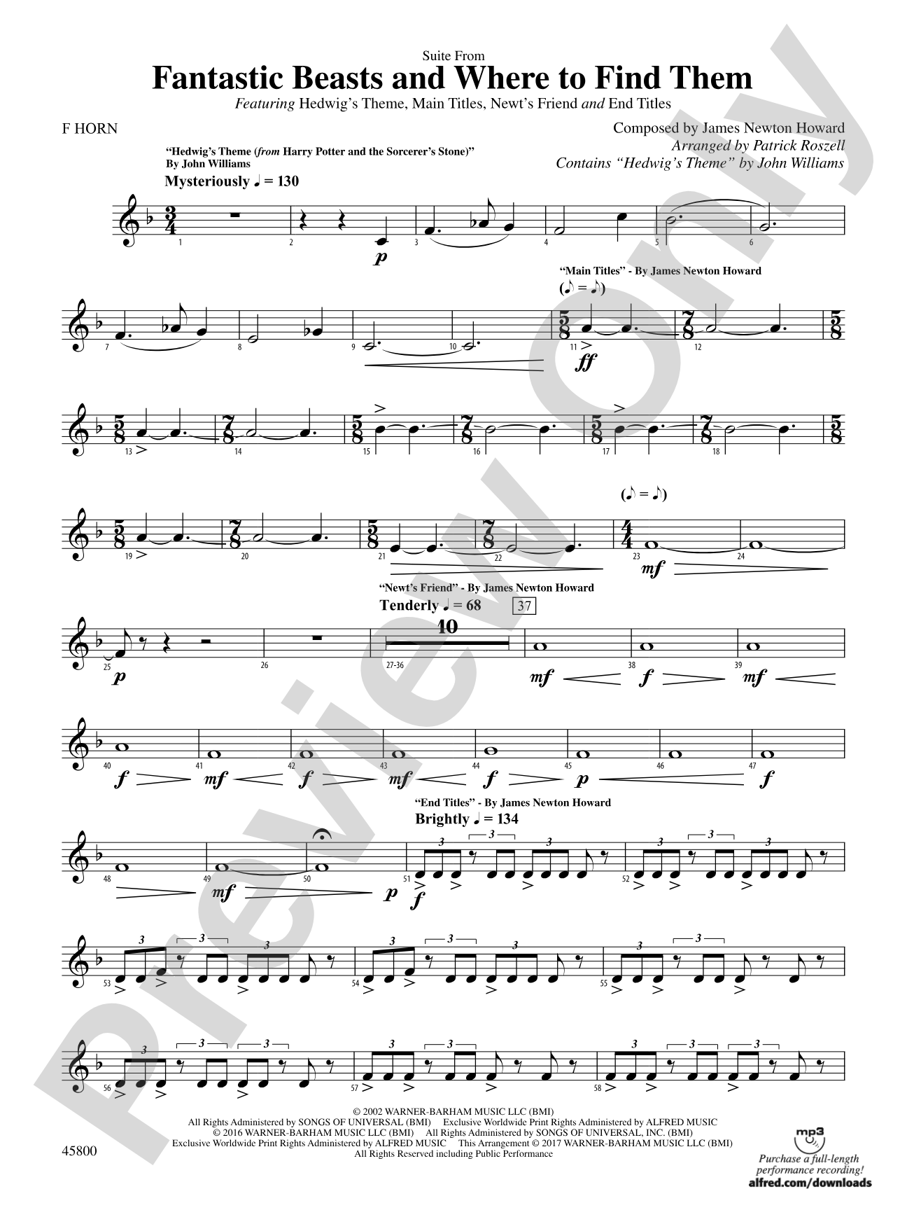 Suite from Fantastic Beasts and Where to Find Them: 1st F Horn