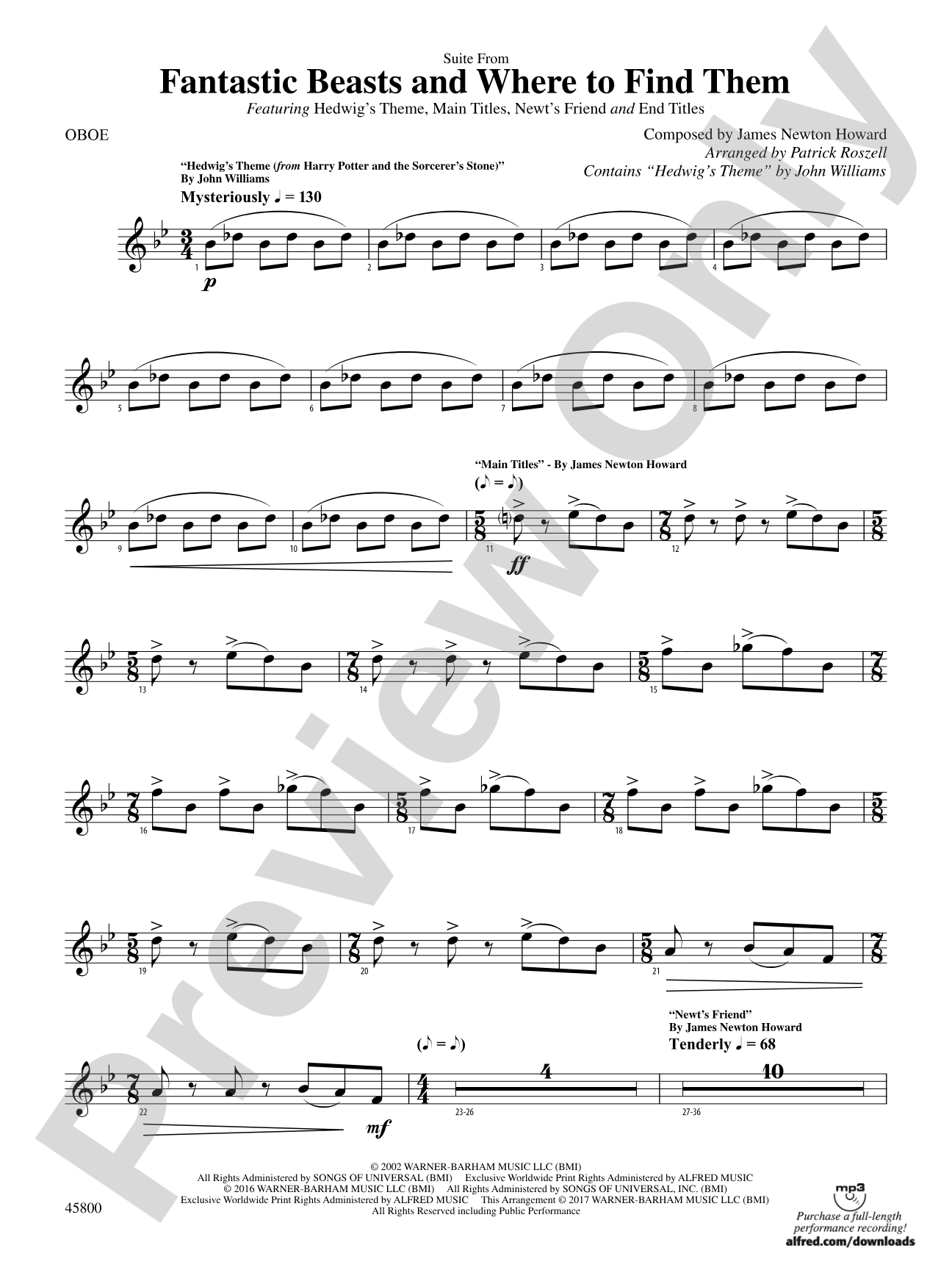 Suite from Fantastic Beasts and Where to Find Them: Oboe
