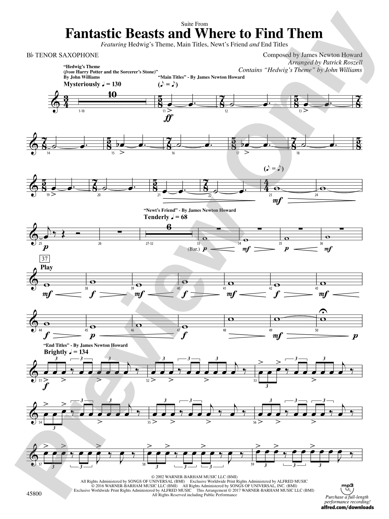 Suite from Fantastic Beasts and Where to Find Them: B-flat Tenor Saxophone