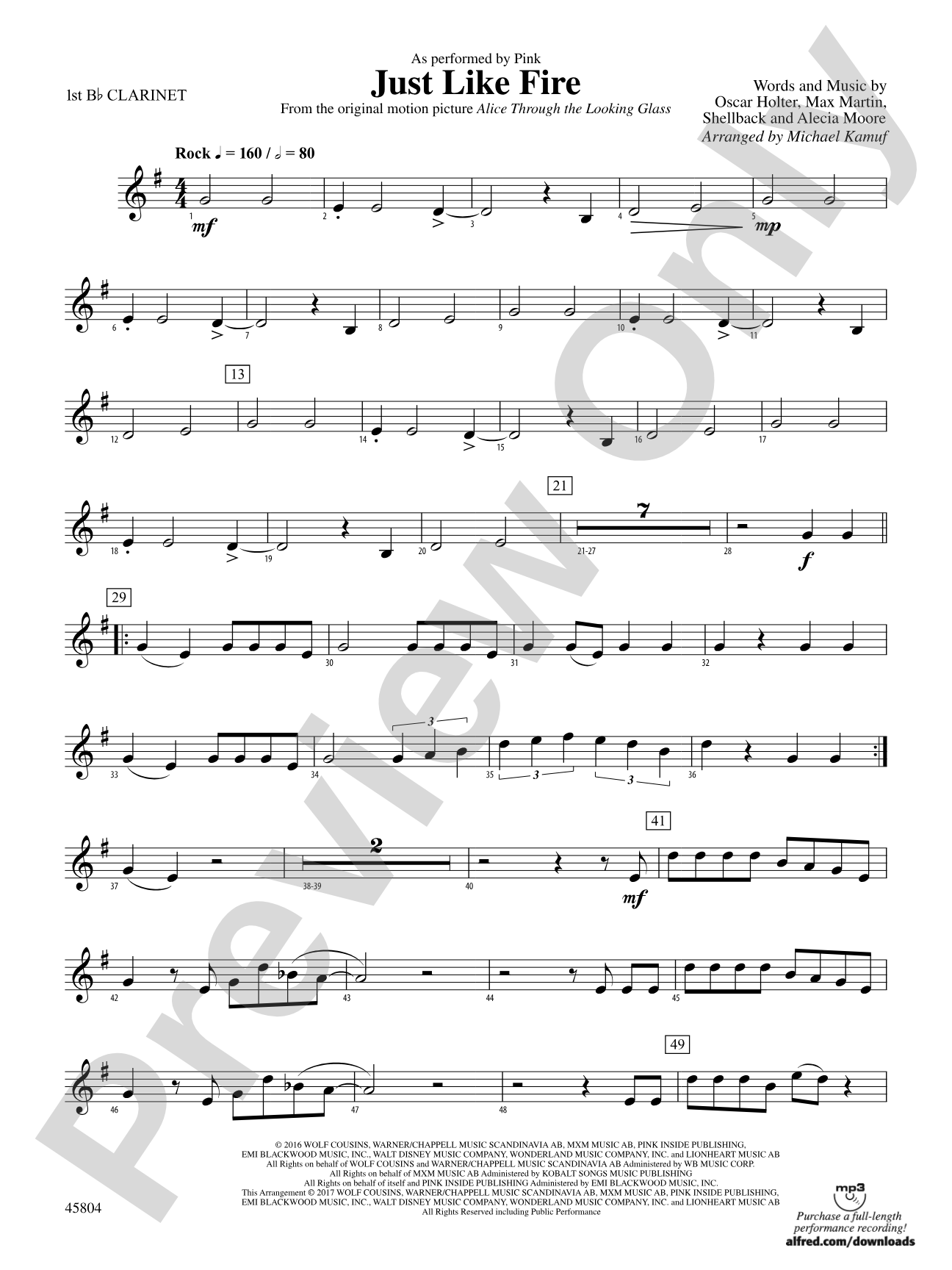 Just Like Fire: 1st B-flat Clarinet