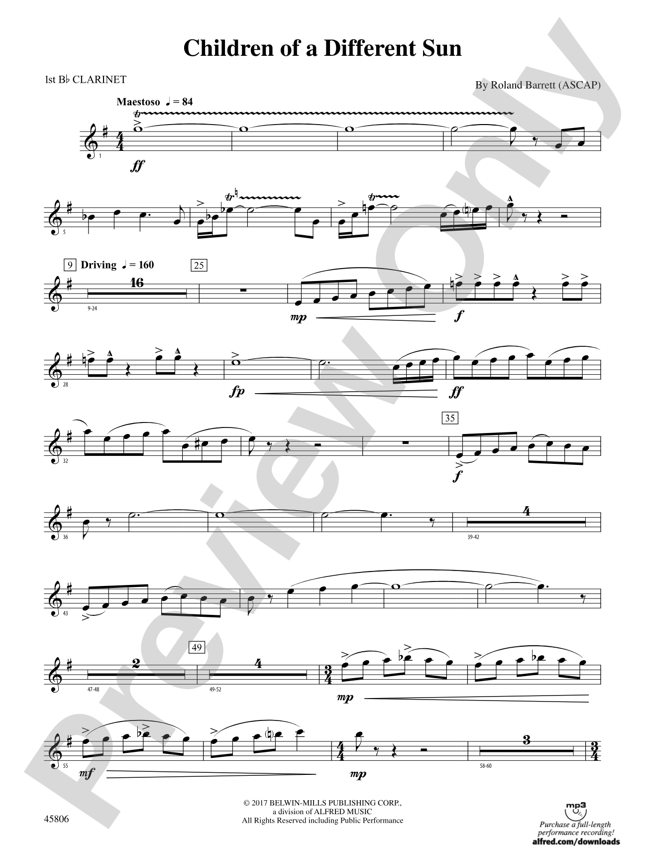 Children of a Different Sun: 1st B-flat Clarinet