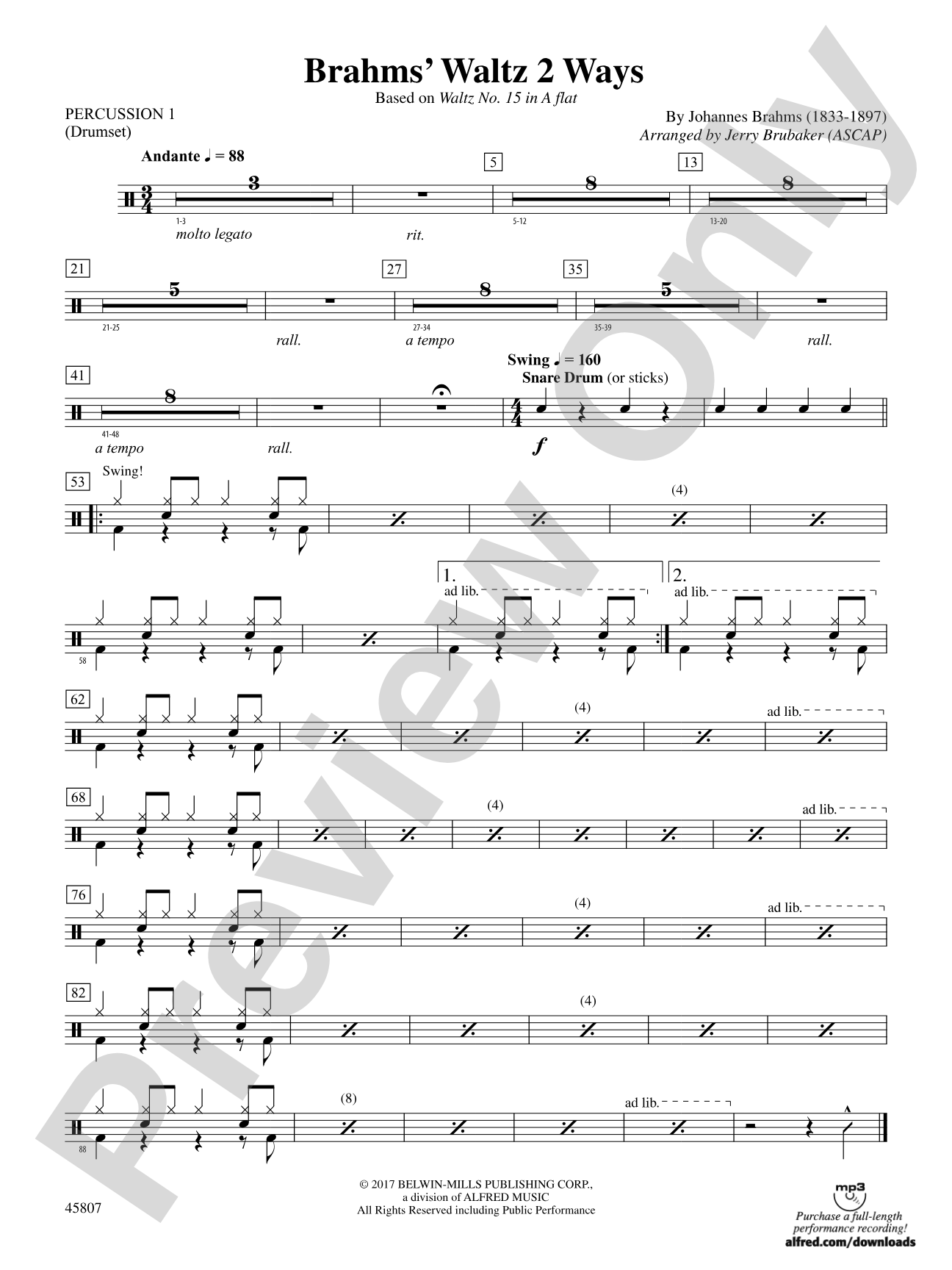 Brahms' Waltz 2 Ways: 1st Percussion