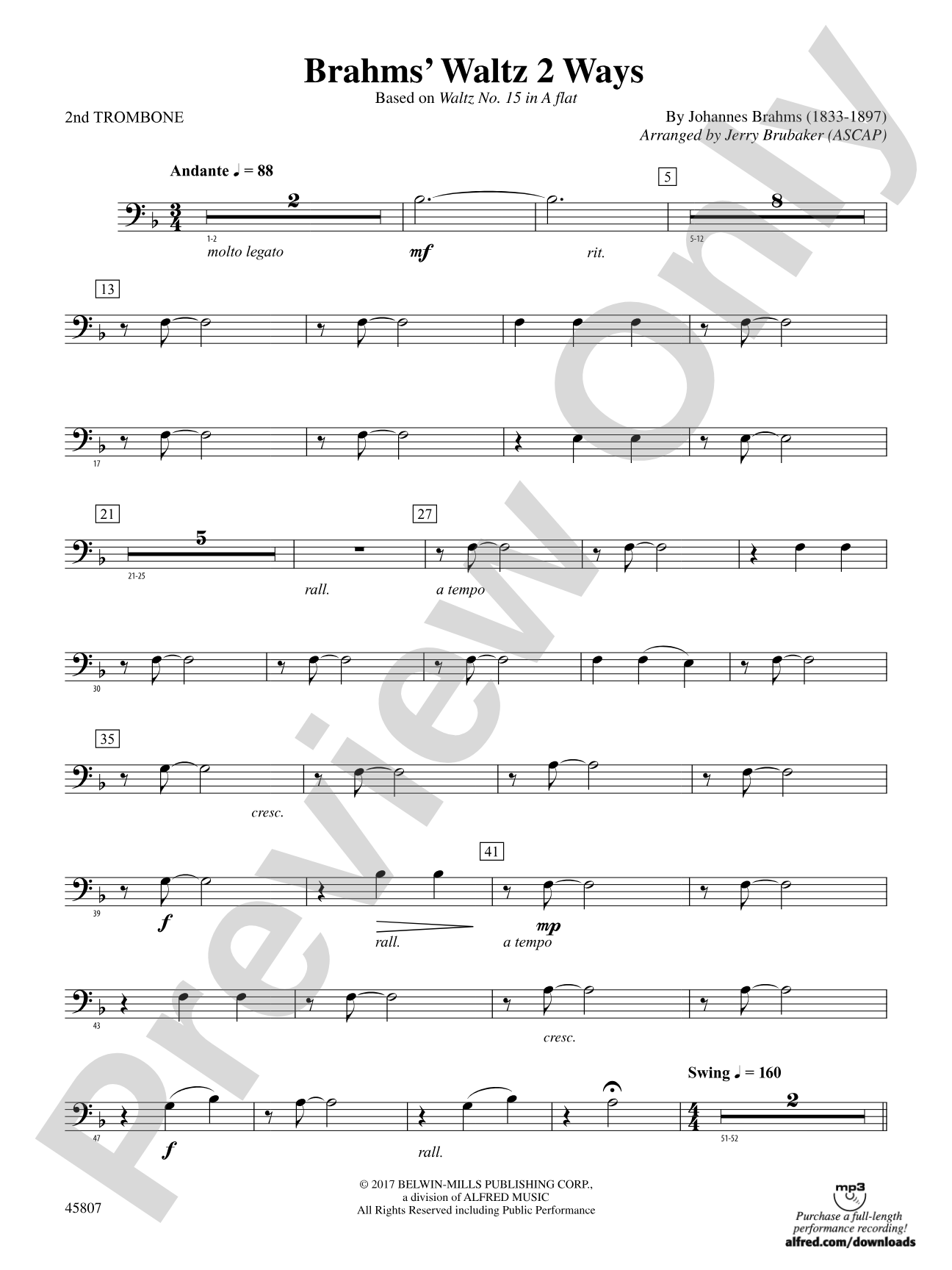 Brahms' Waltz 2 Ways: 2nd Trombone