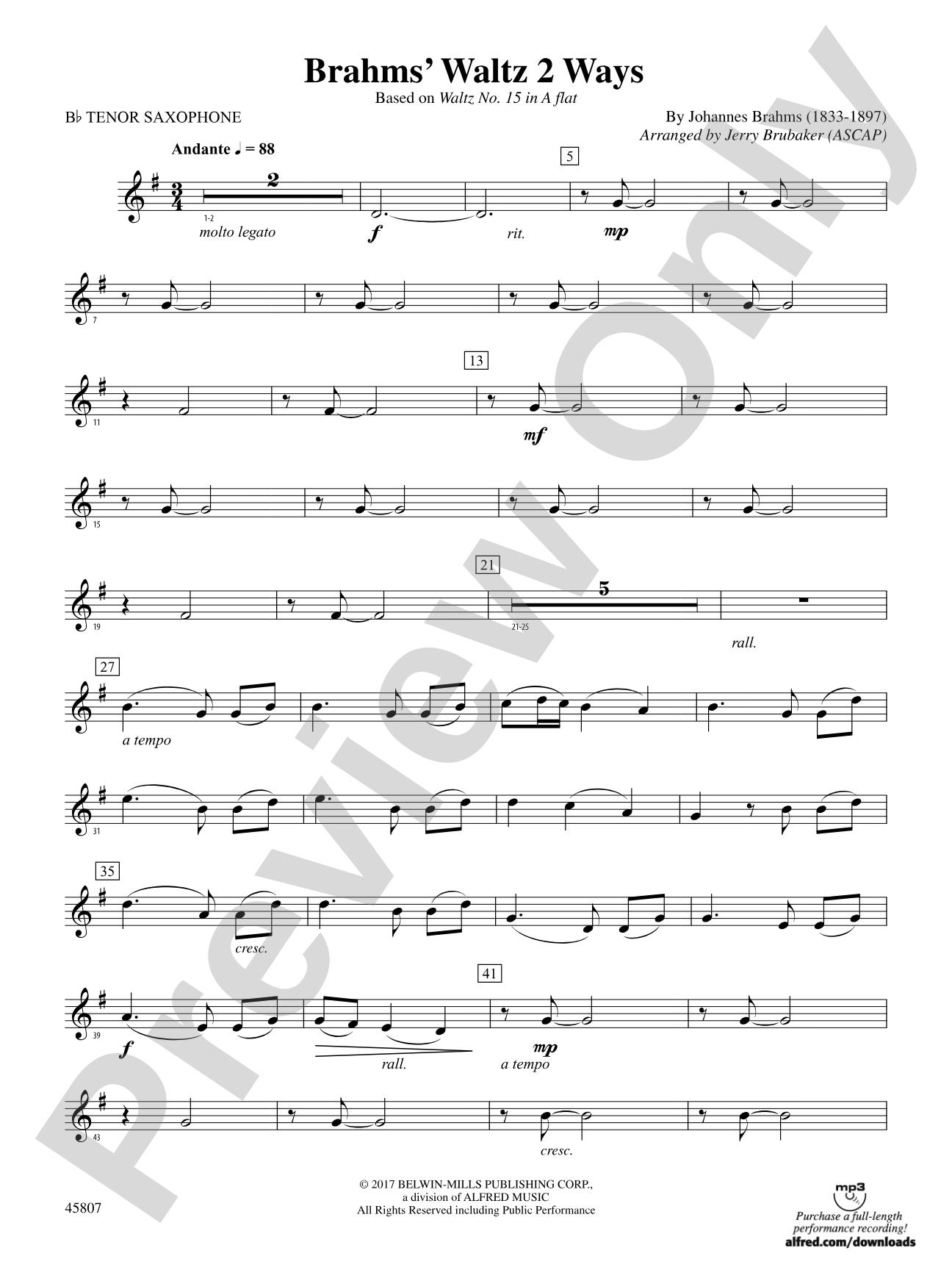 Brahms' Waltz 2 Ways: B-flat Tenor Saxophone