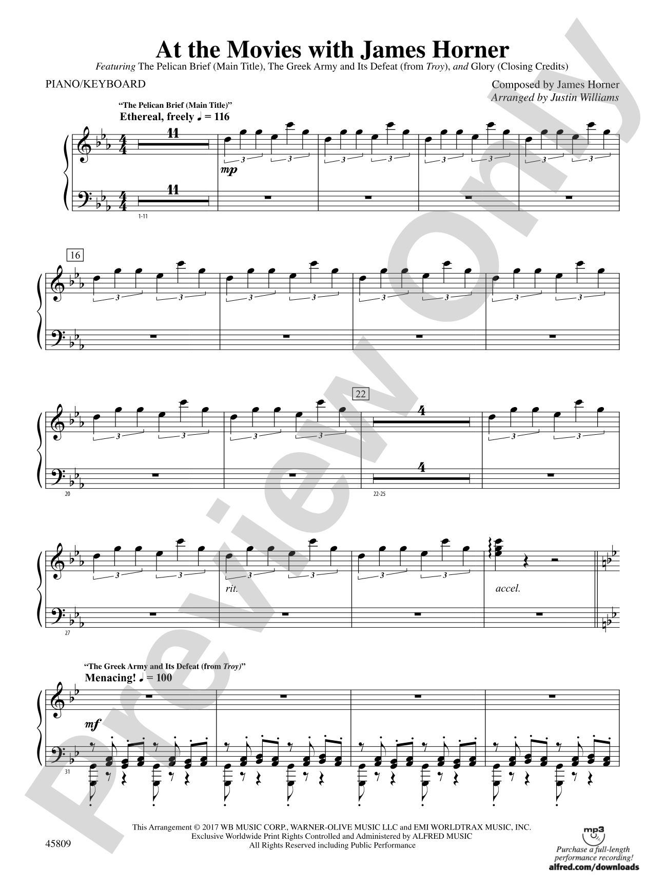 At the Movies with James Horner: Piano Accompaniment