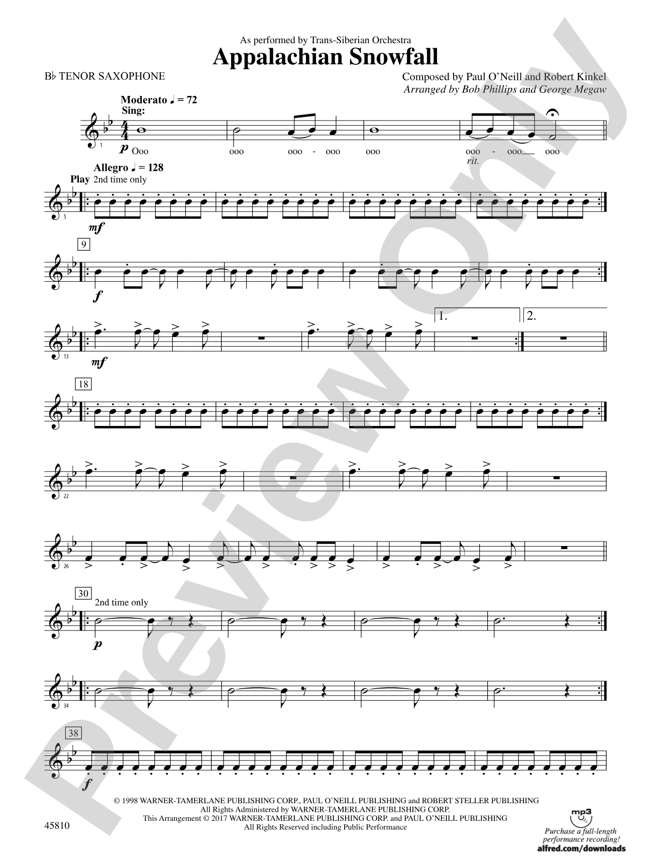 Appalachian Snowfall: B-flat Tenor Saxophone