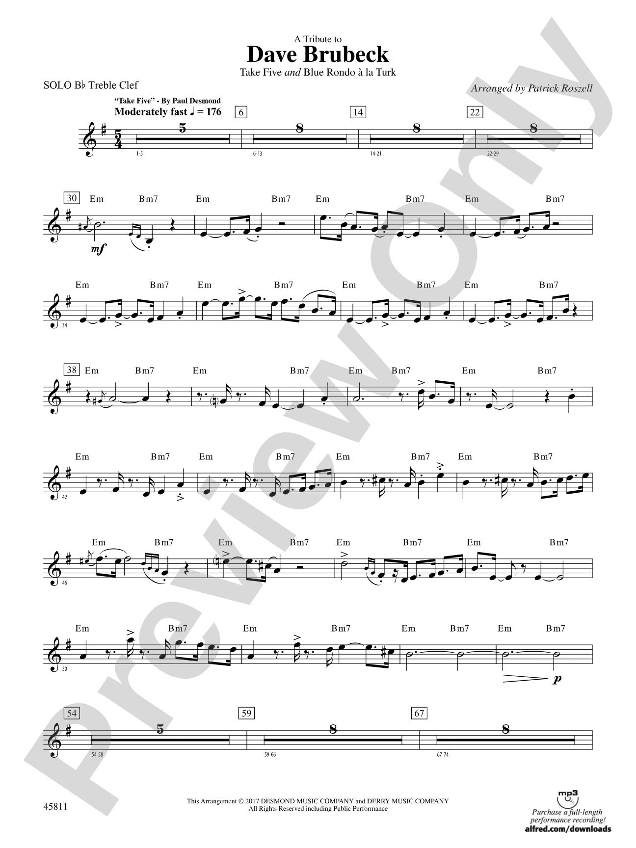 A Tribute to Dave Brubeck: Solo Bb Treble Clef