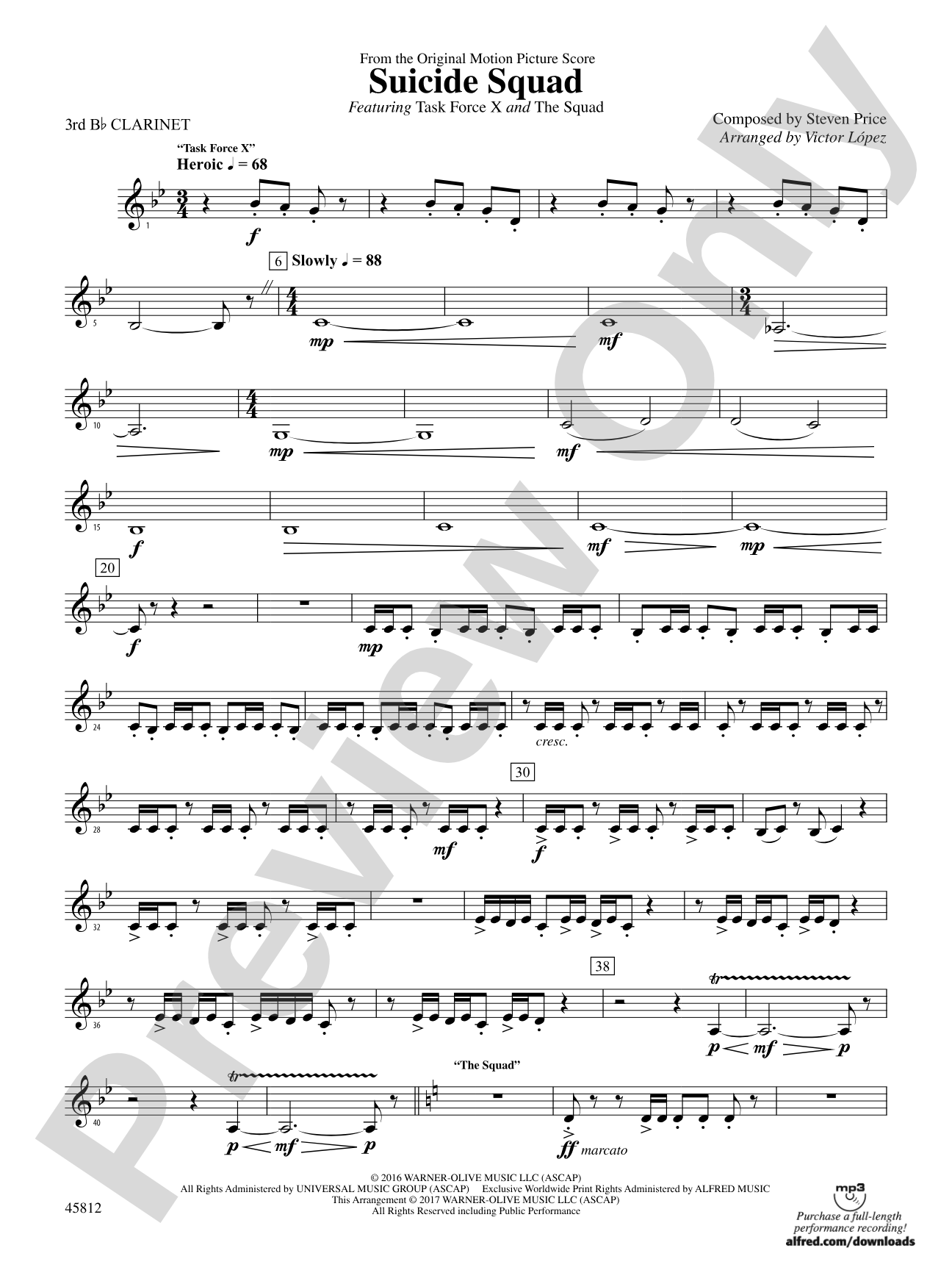 Suicide Squad: 3rd B-flat Clarinet
