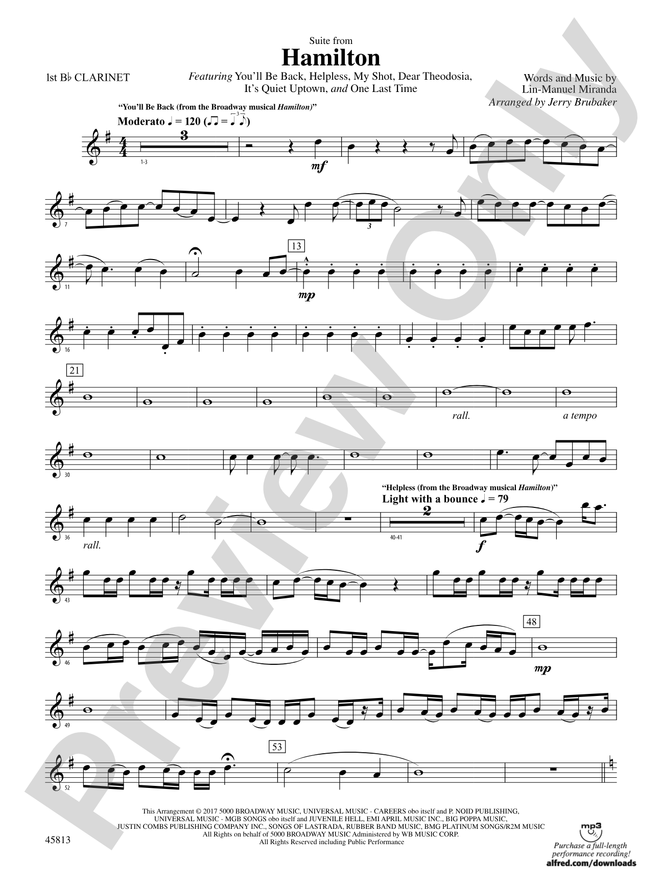 Hamilton, Suite from: 1st B-flat Clarinet