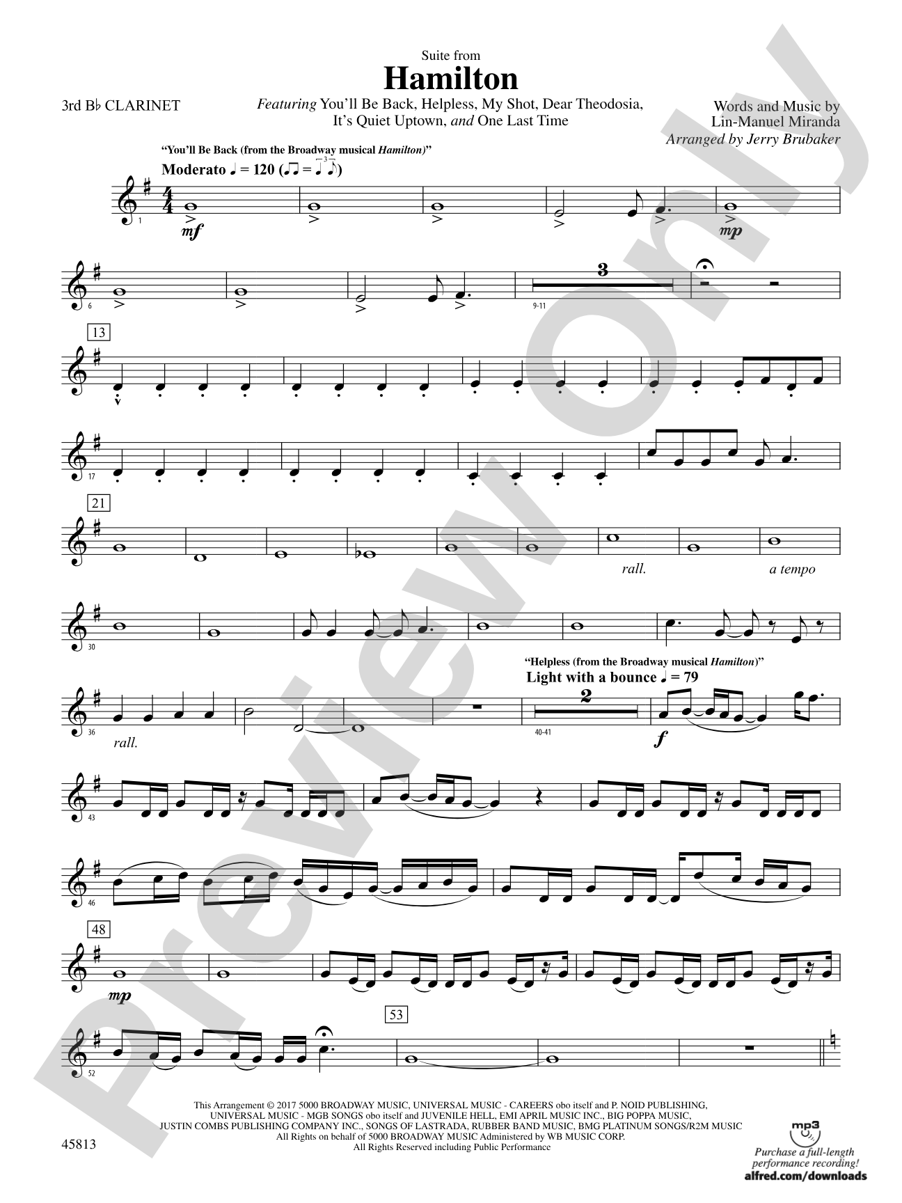 Hamilton, Suite from: 3rd B-flat Clarinet