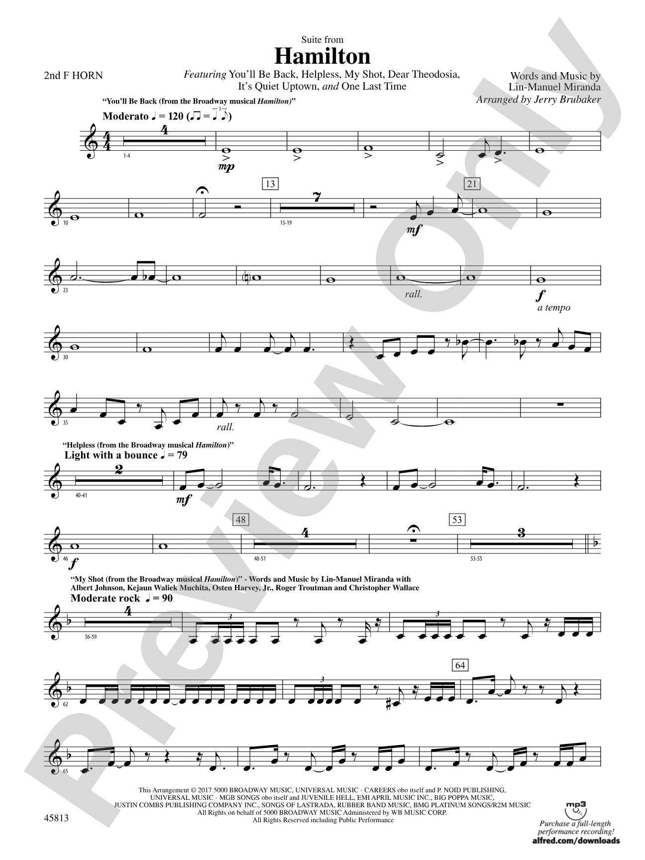 Hamilton, Suite from: 2nd F Horn