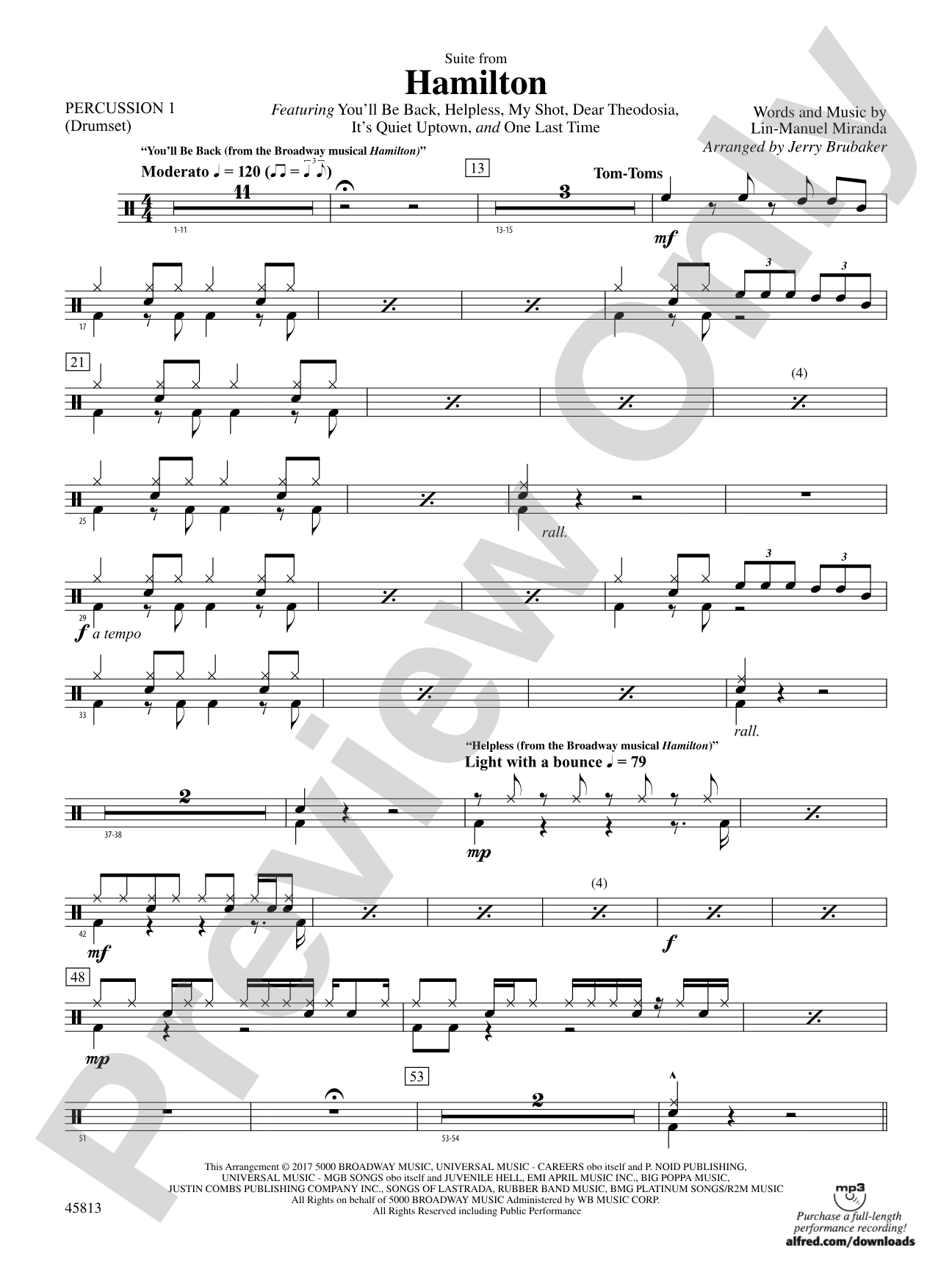 Hamilton, Suite from: 1st Percussion