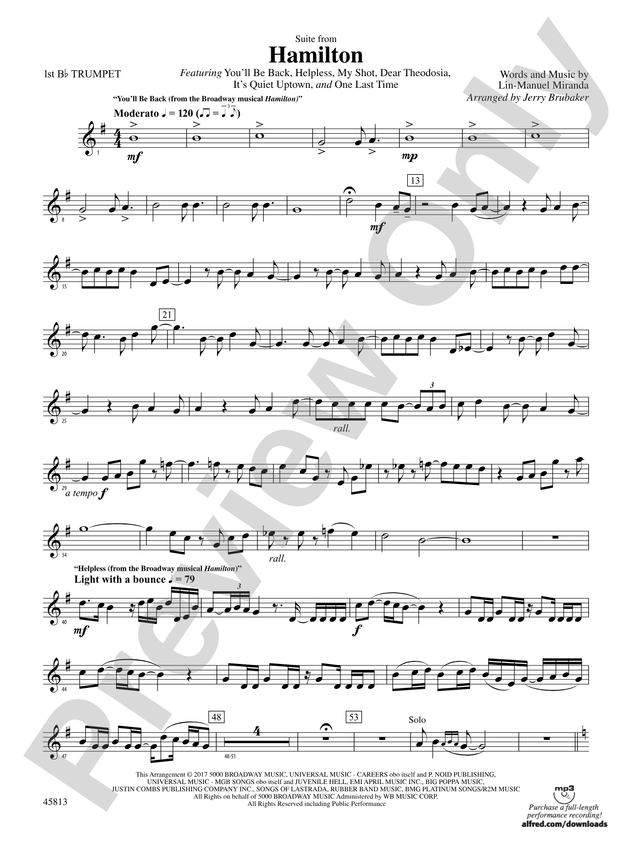 Hamilton, Suite from: 1st B-flat Trumpet