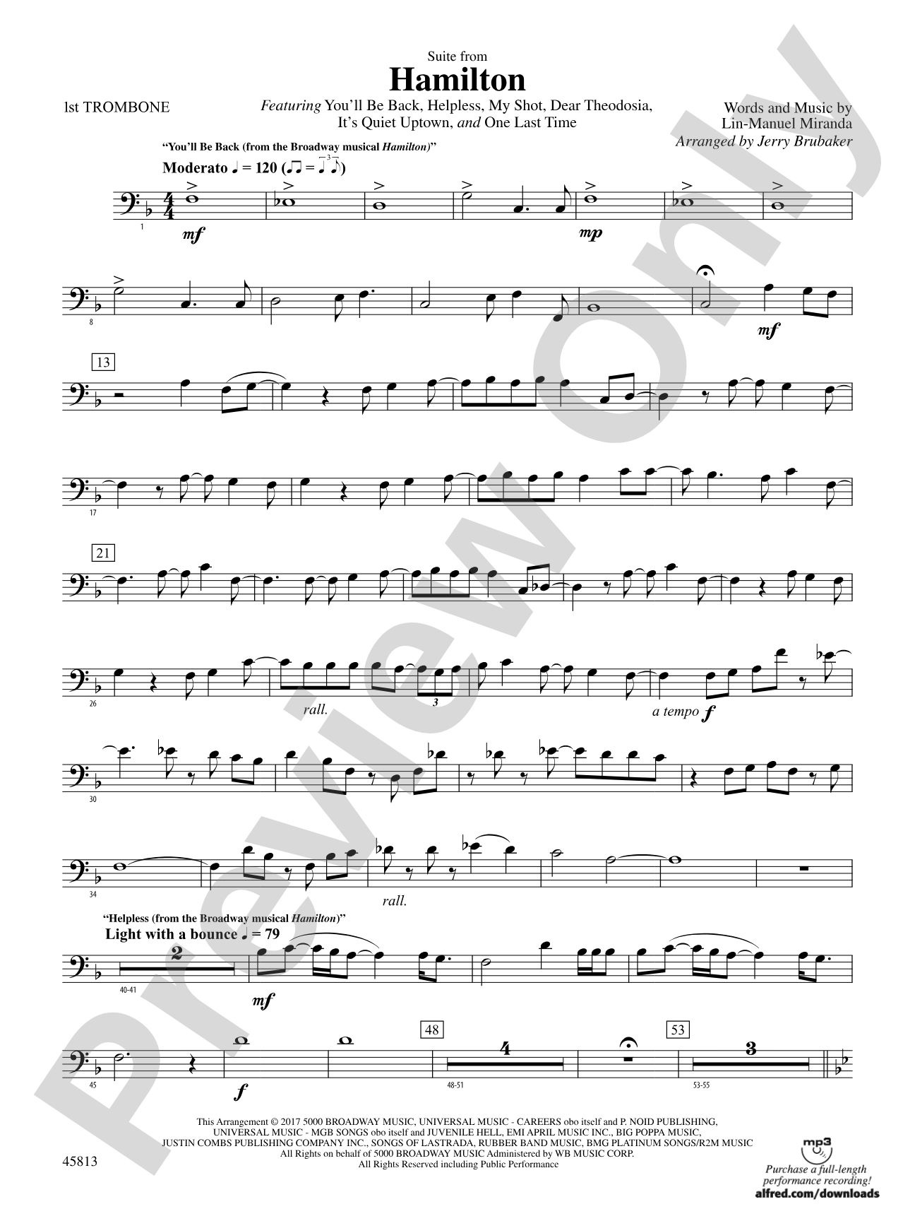 Hamilton, Suite from: 1st Trombone