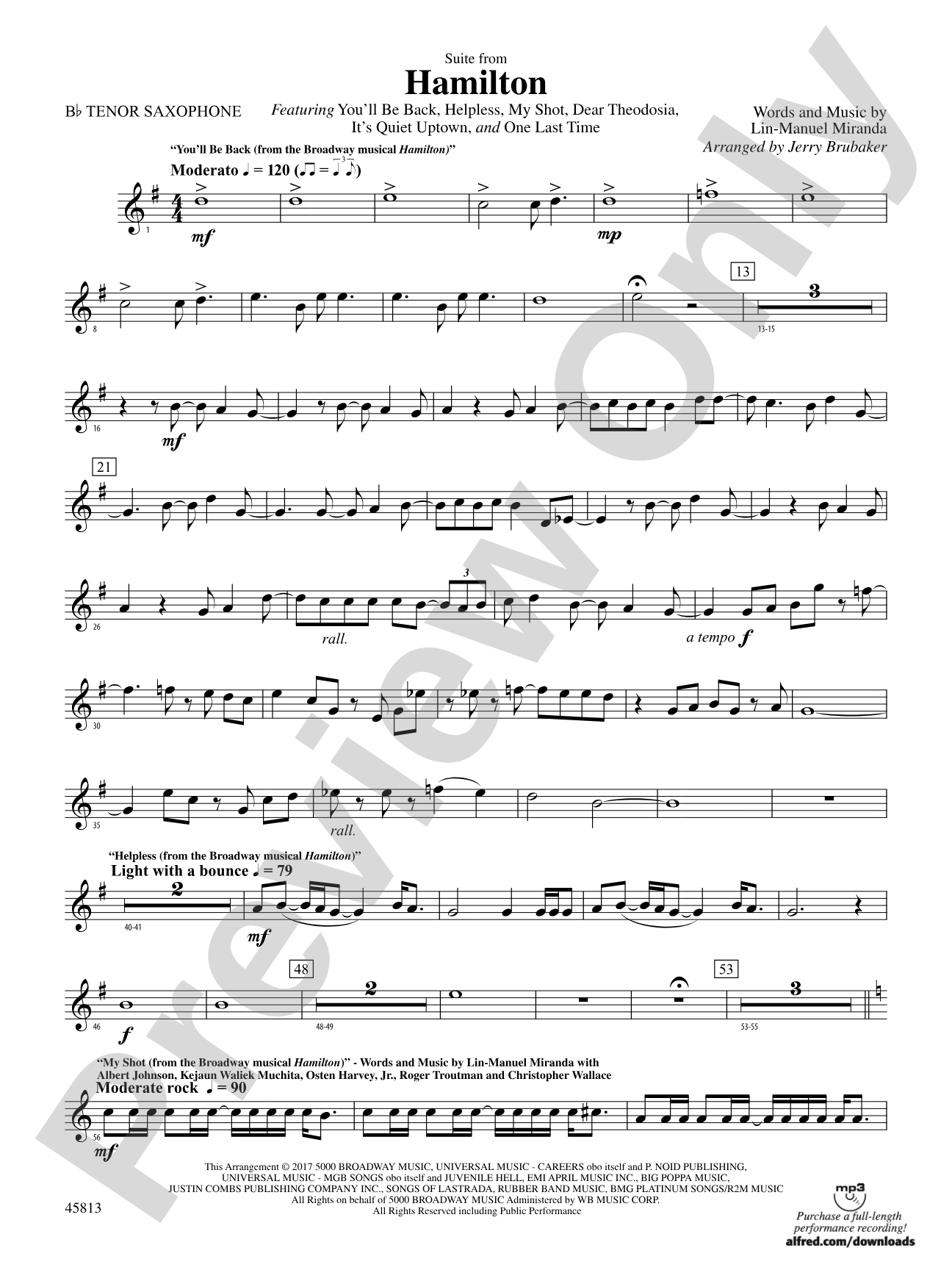 Hamilton, Suite from: B-flat Tenor Saxophone