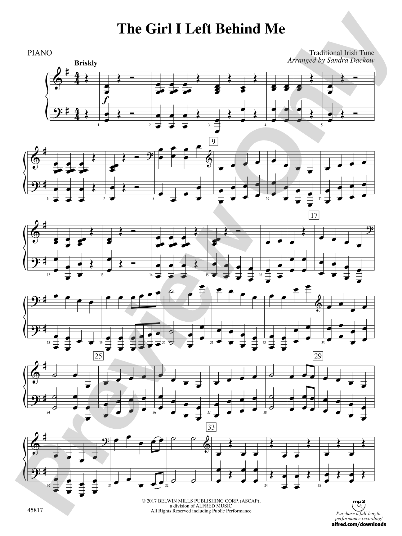 The Girl I Left Behind Me: Piano Accompaniment