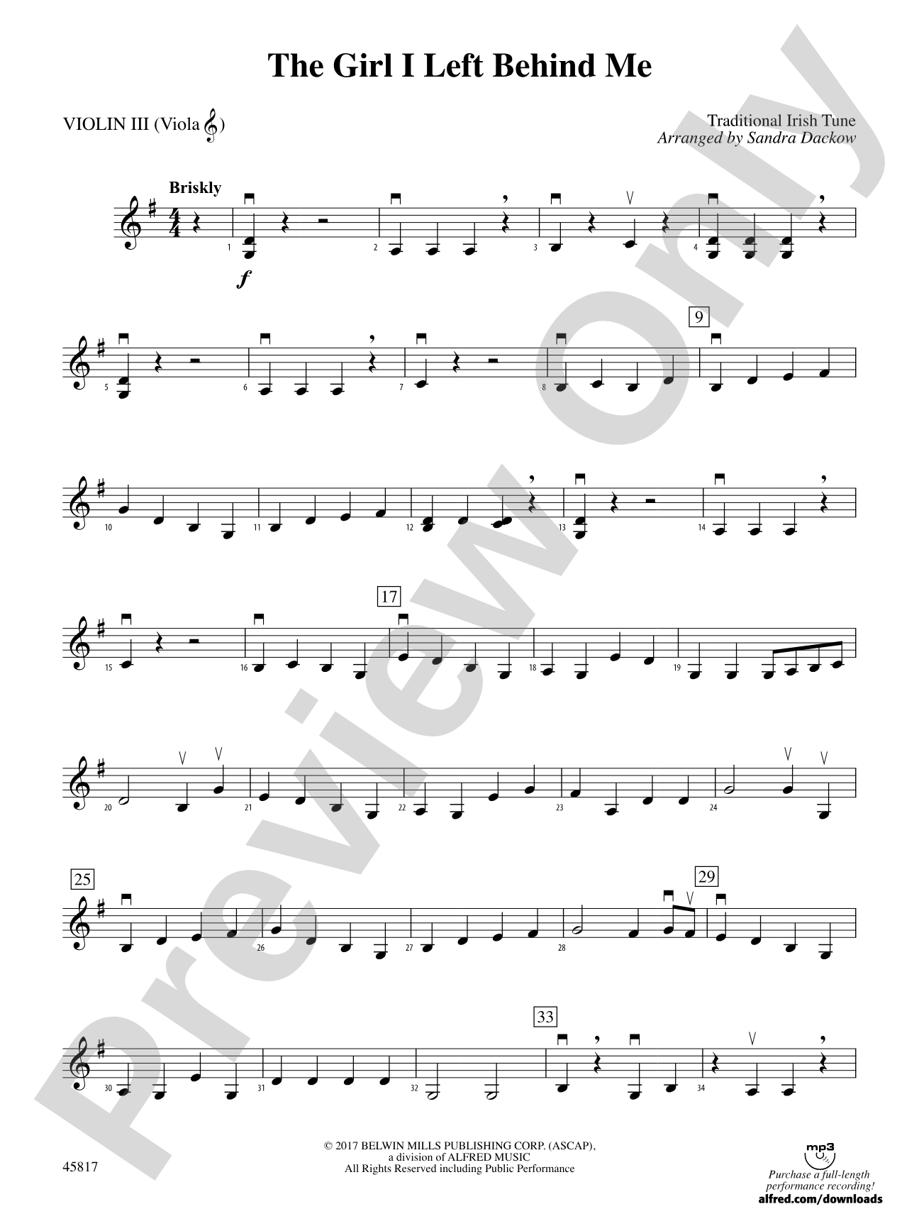 The Girl I Left Behind Me: 3rd Violin (Viola [TC])