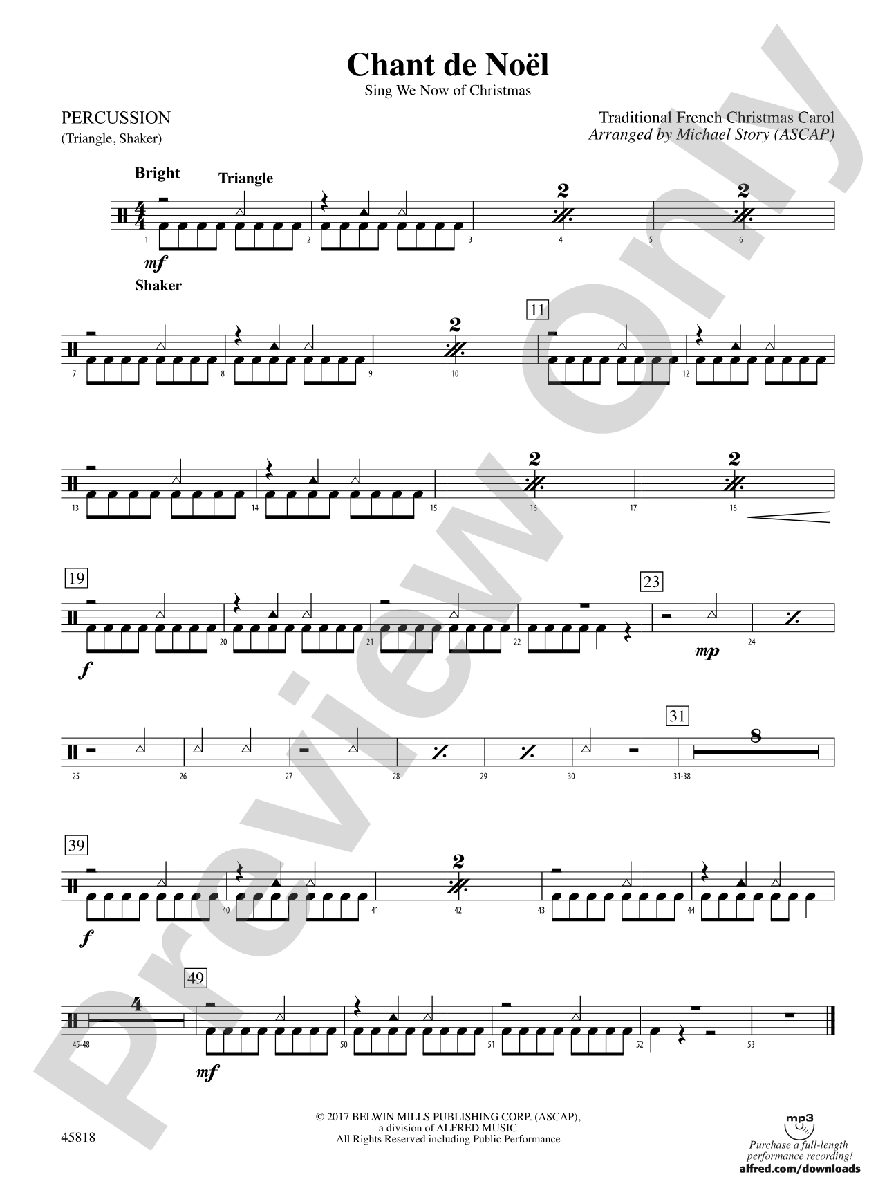 Chant de Noel: 1st Percussion