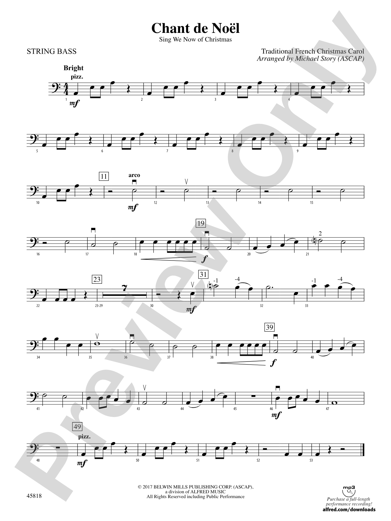 Chant de Noel: String Bass