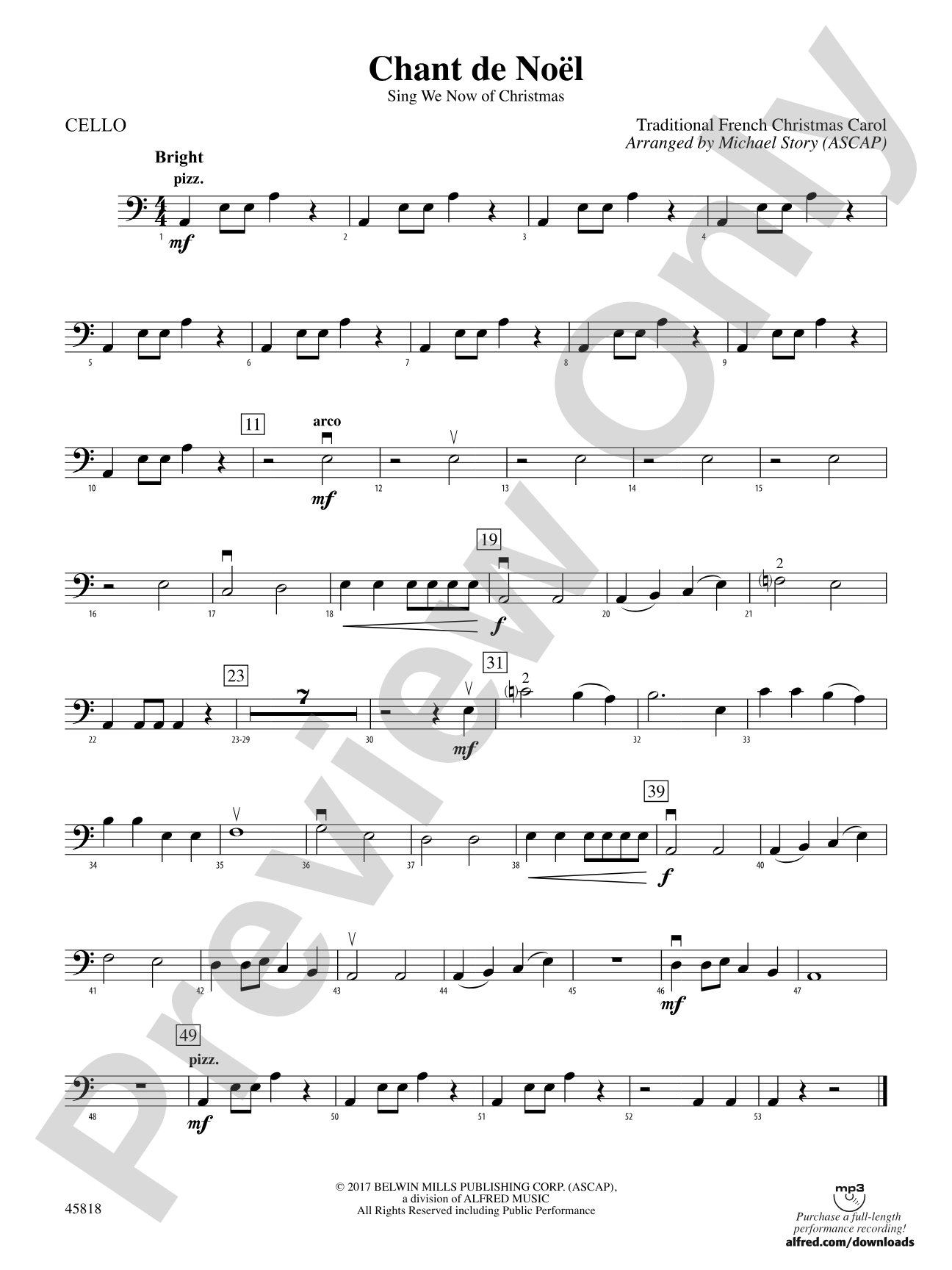 Chant de Noel: Cello