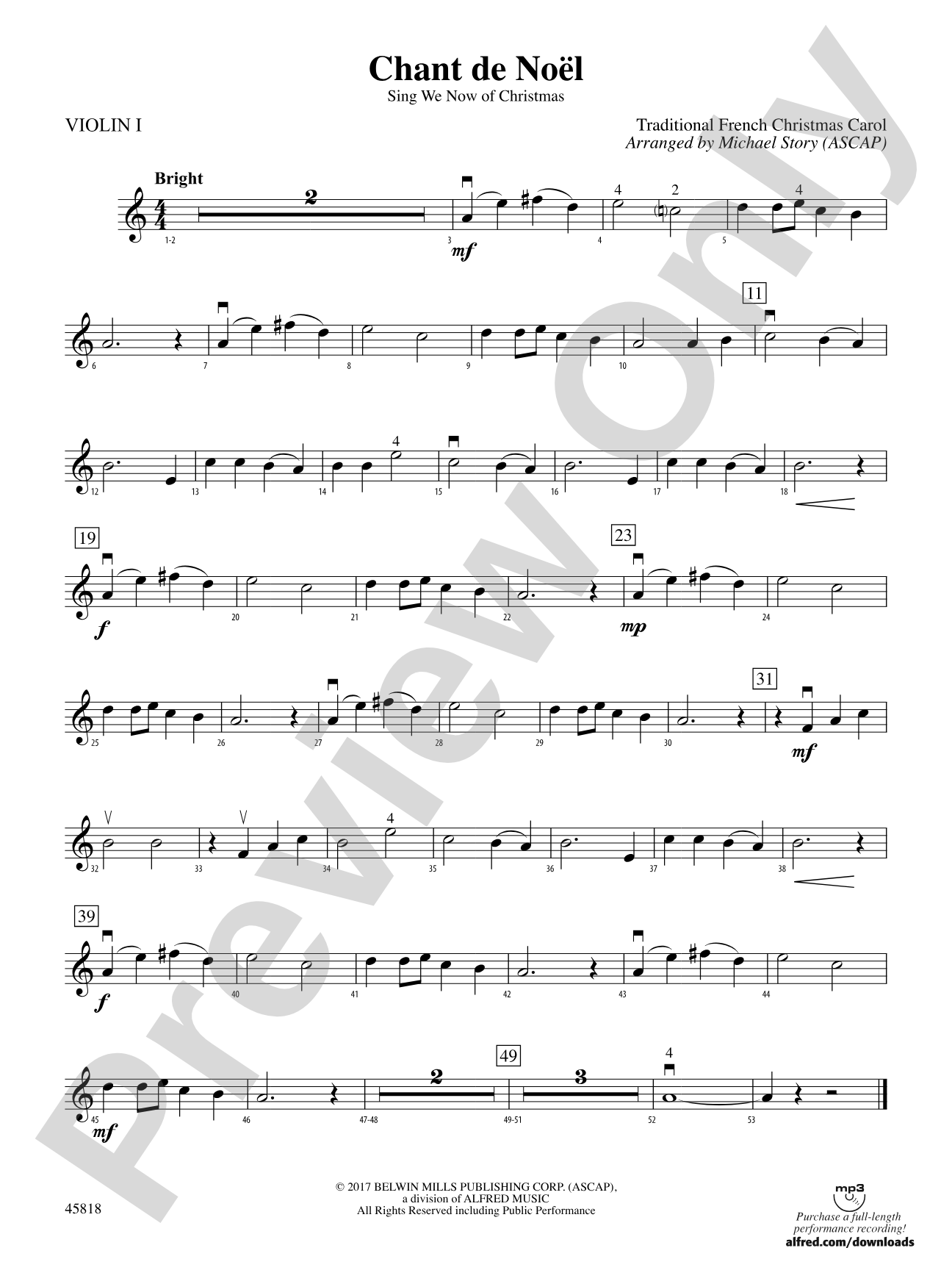 Chant de Noel: 1st Violin