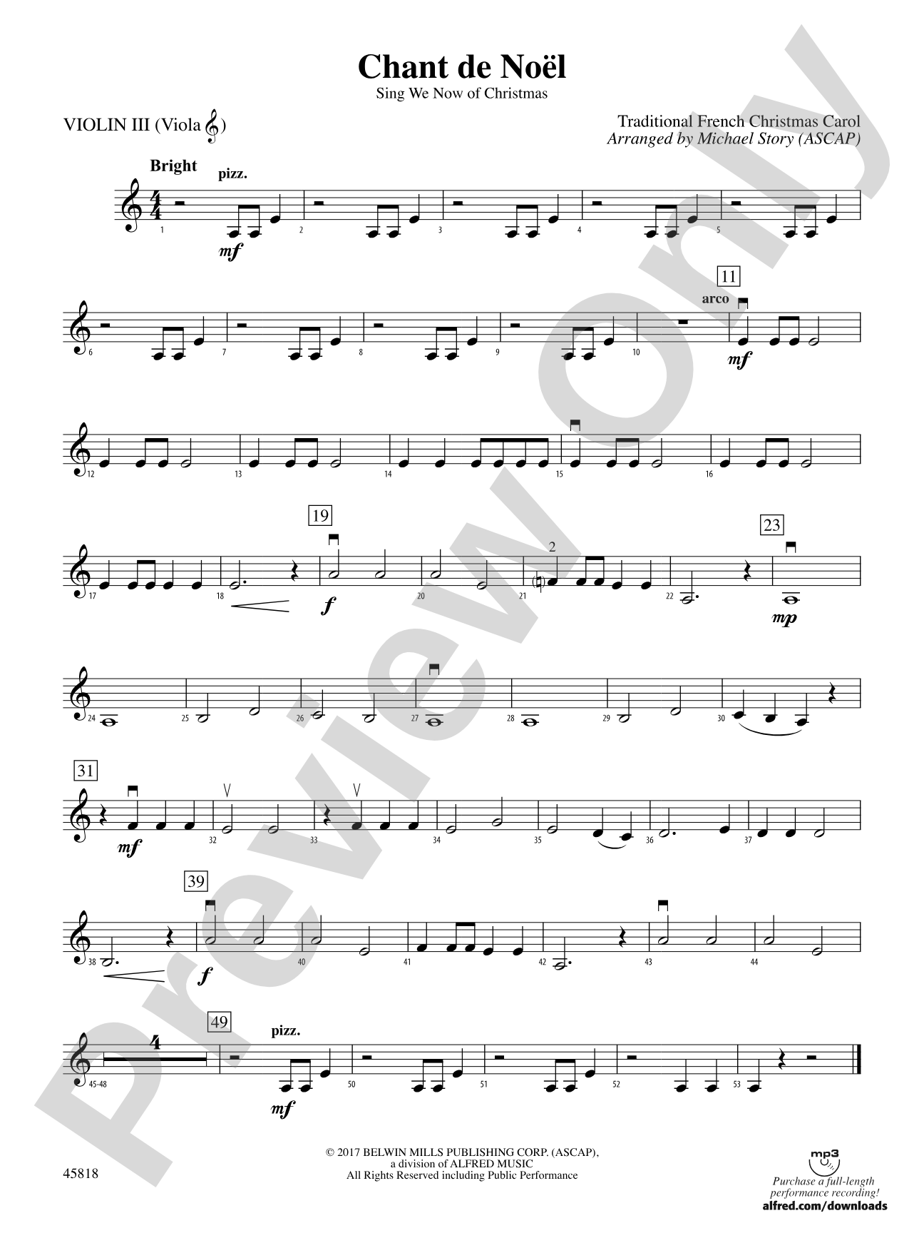 Chant de Noel: 3rd Violin (Viola [TC])