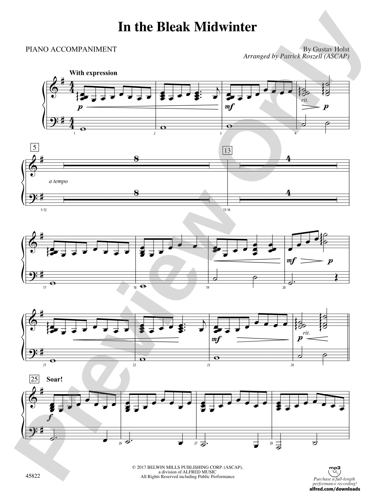In the Bleak Midwinter: Piano Accompaniment