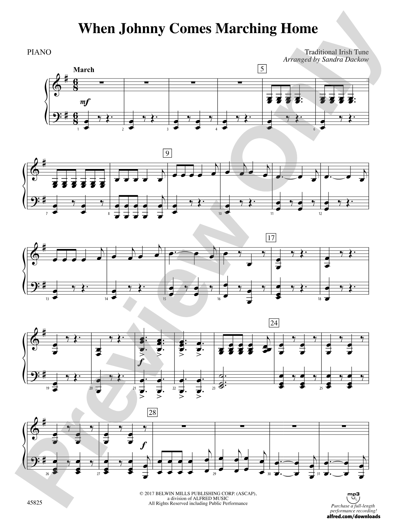 When Johnny Comes Marching Home: Piano Accompaniment