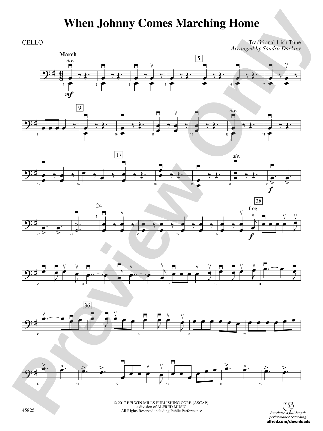 When Johnny Comes Marching Home: Cello